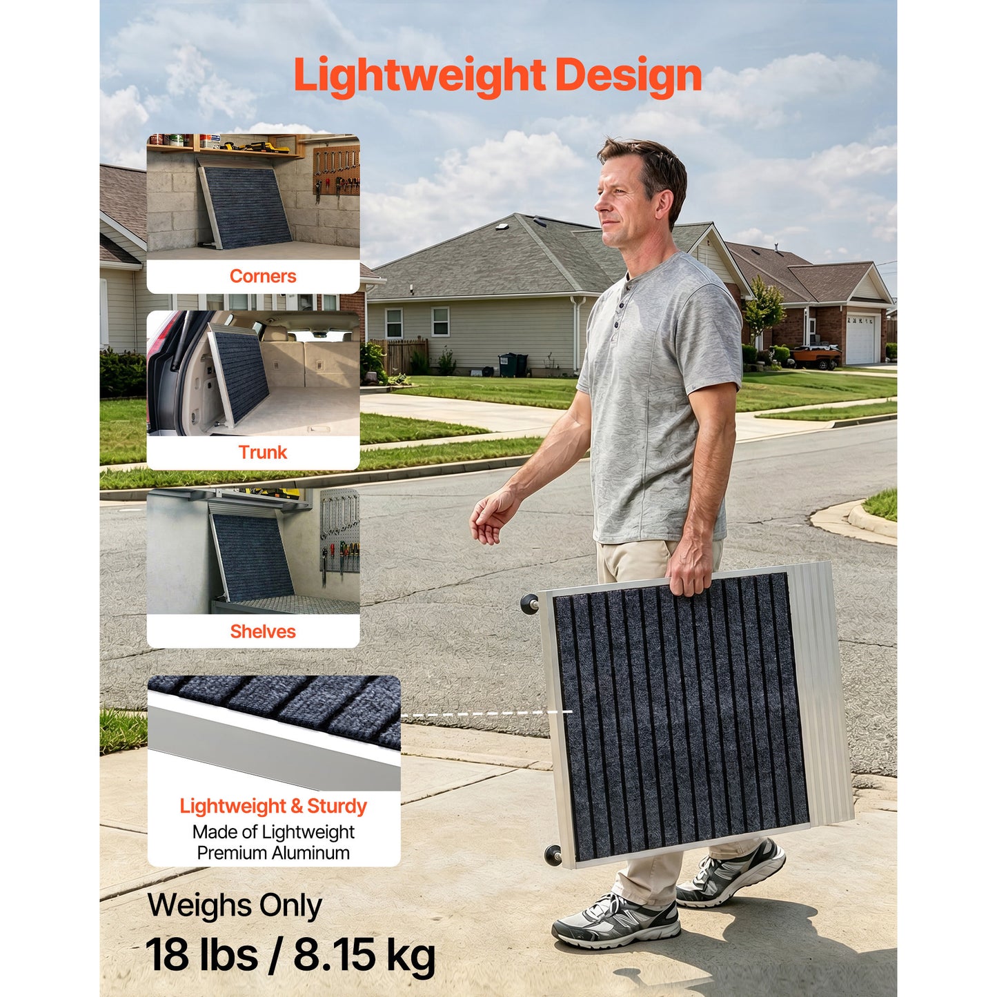 Adjustable Aluminum Door Ramp 24x35.8 Inch Non-Slip Wheelchair Accessory