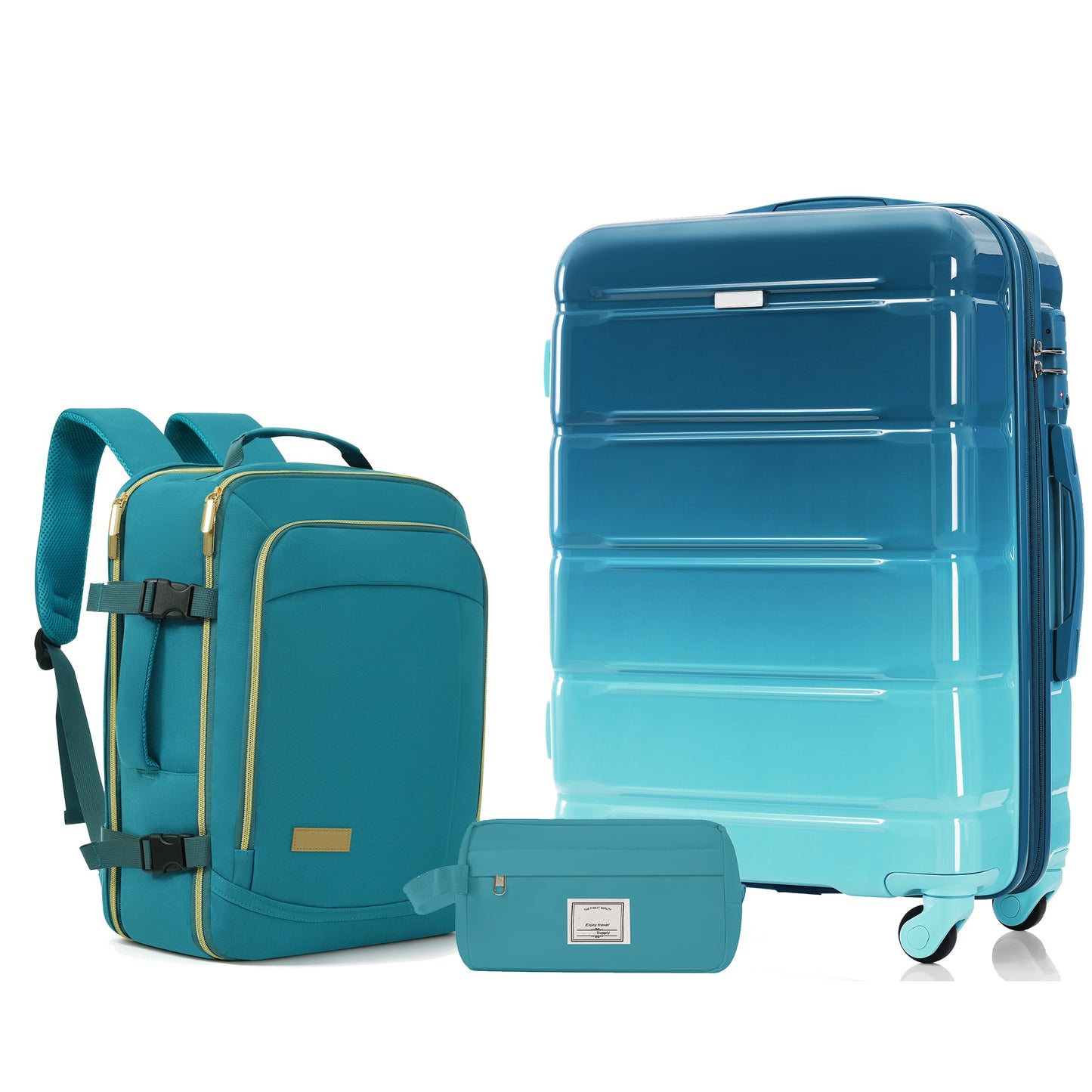 3-Piece Luggage Set - 28in Checked Suitcase, Travel Duffel & Toiletry Bag - Blue