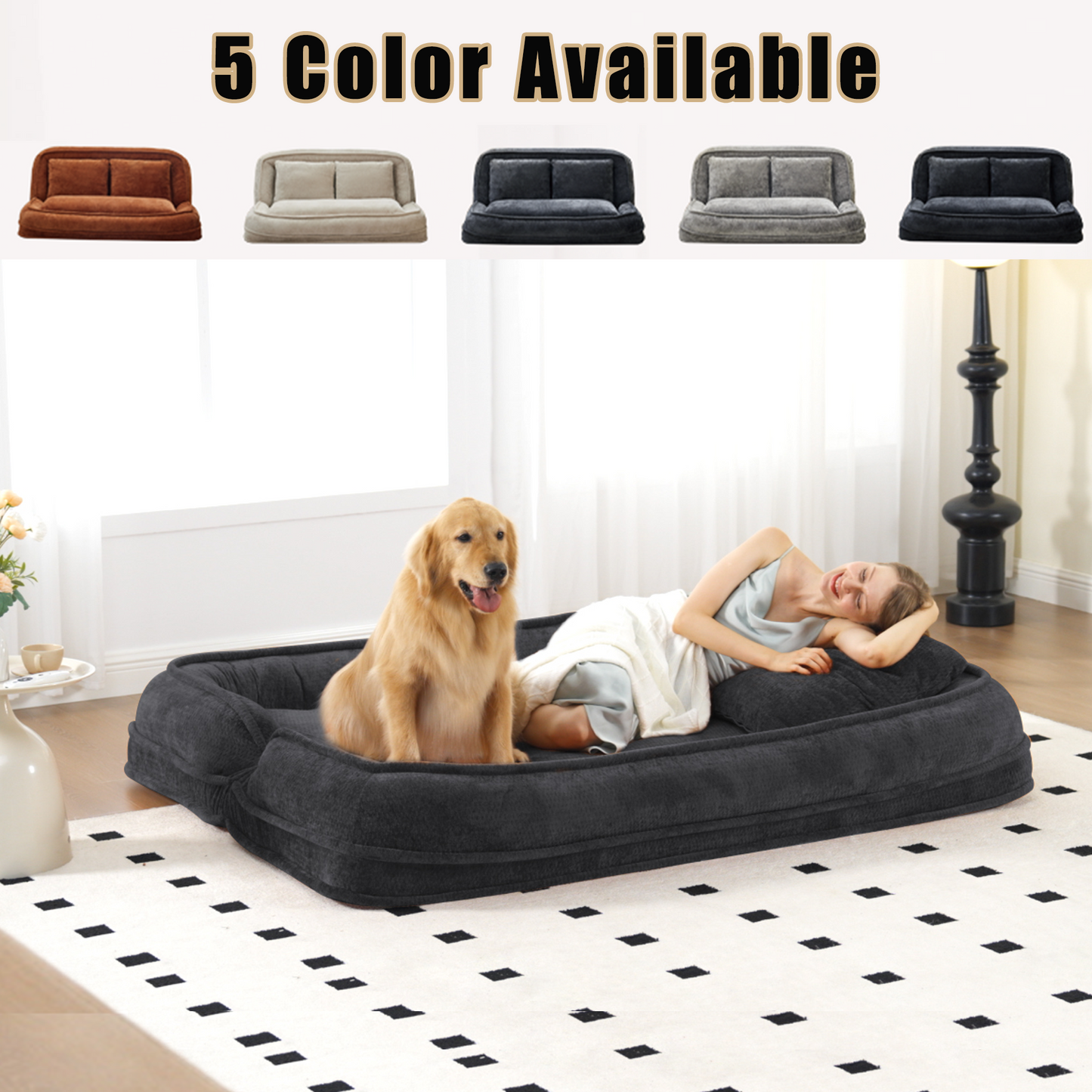 Double Lazy Sofa Dog Bed - Extra Large Loveseat in Dark Gray