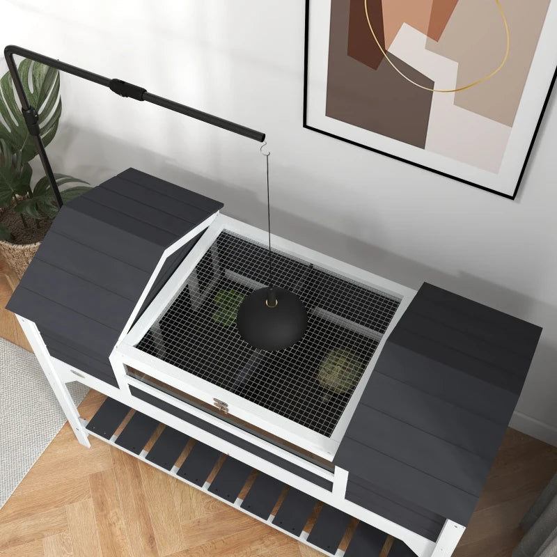 Pet Tortoise House with Adjustable Lamp Holder & Storage Shelf - Gray
