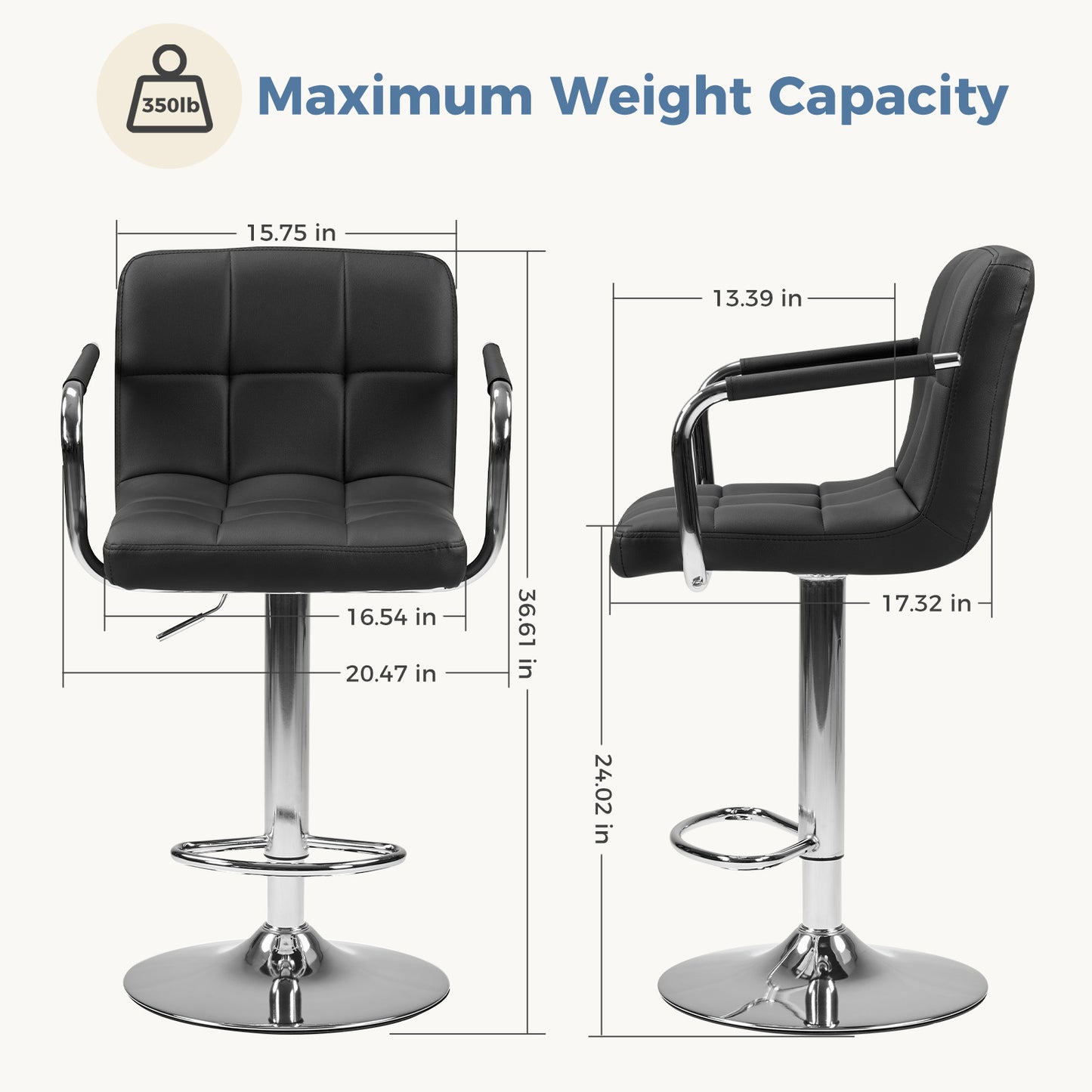 Adjustable Bar Chairs - Ergonomic, Rotating with Padded Armrests