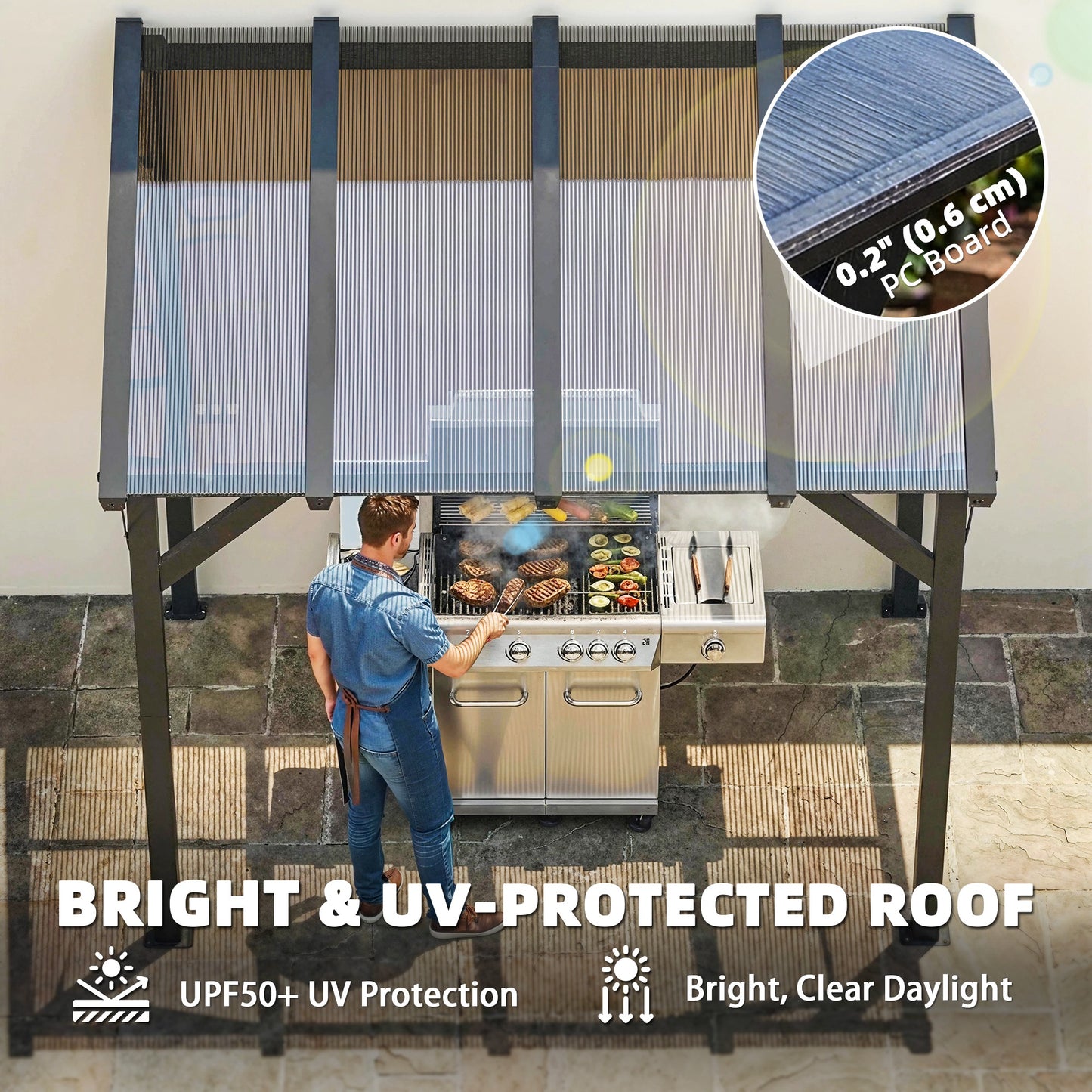 Hardtop Grill Gazebo with Polycarbonate Roof - Dark Gray