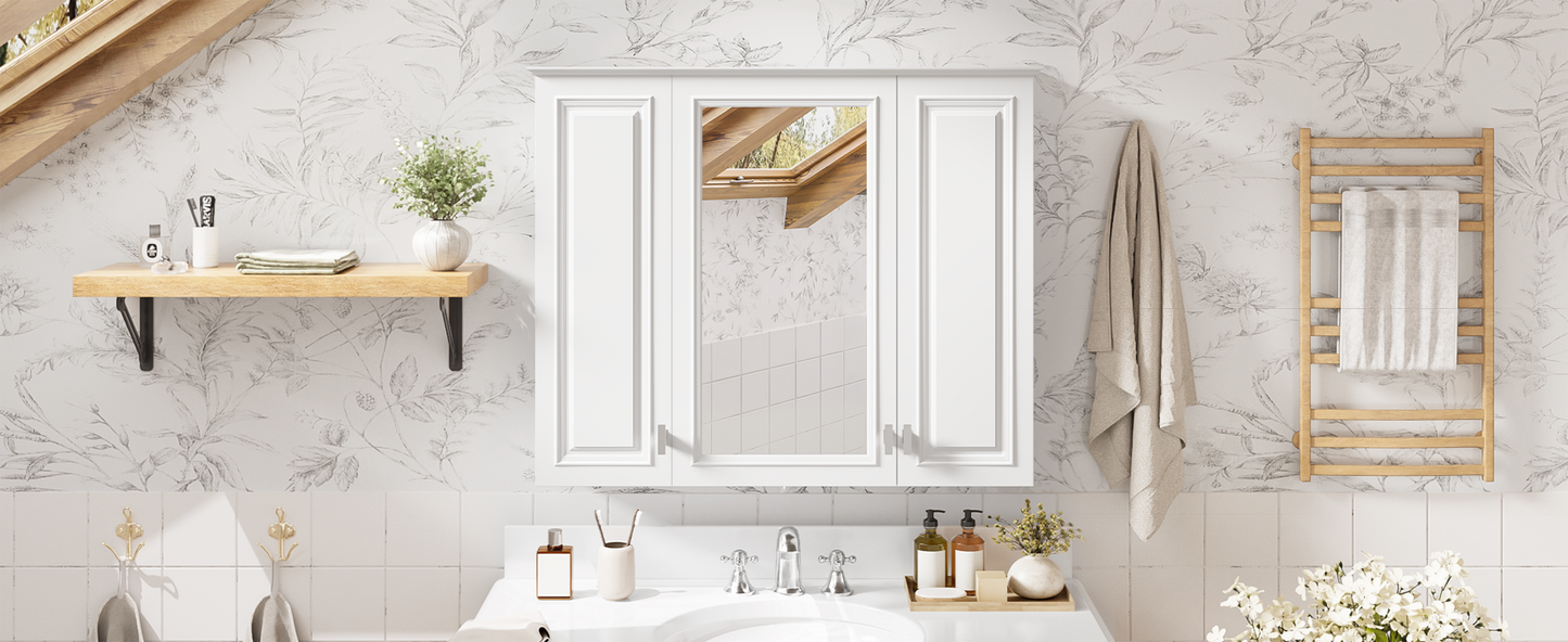 35-Inch Wall-Mounted Bathroom Cabinet with Mirror & 5 Shelves