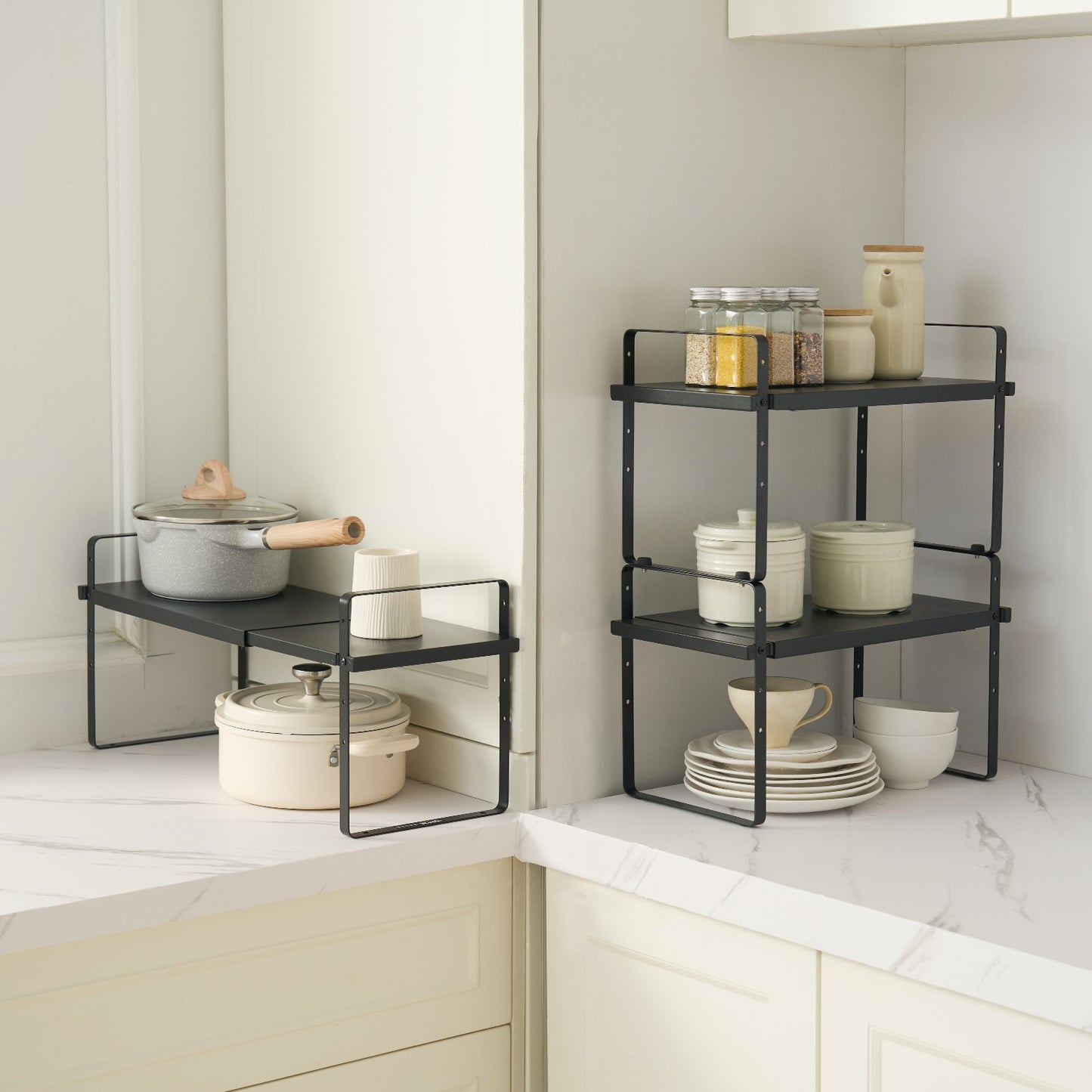 2-Tier Adjustable Kitchen Storage Organizer Shelf - Black