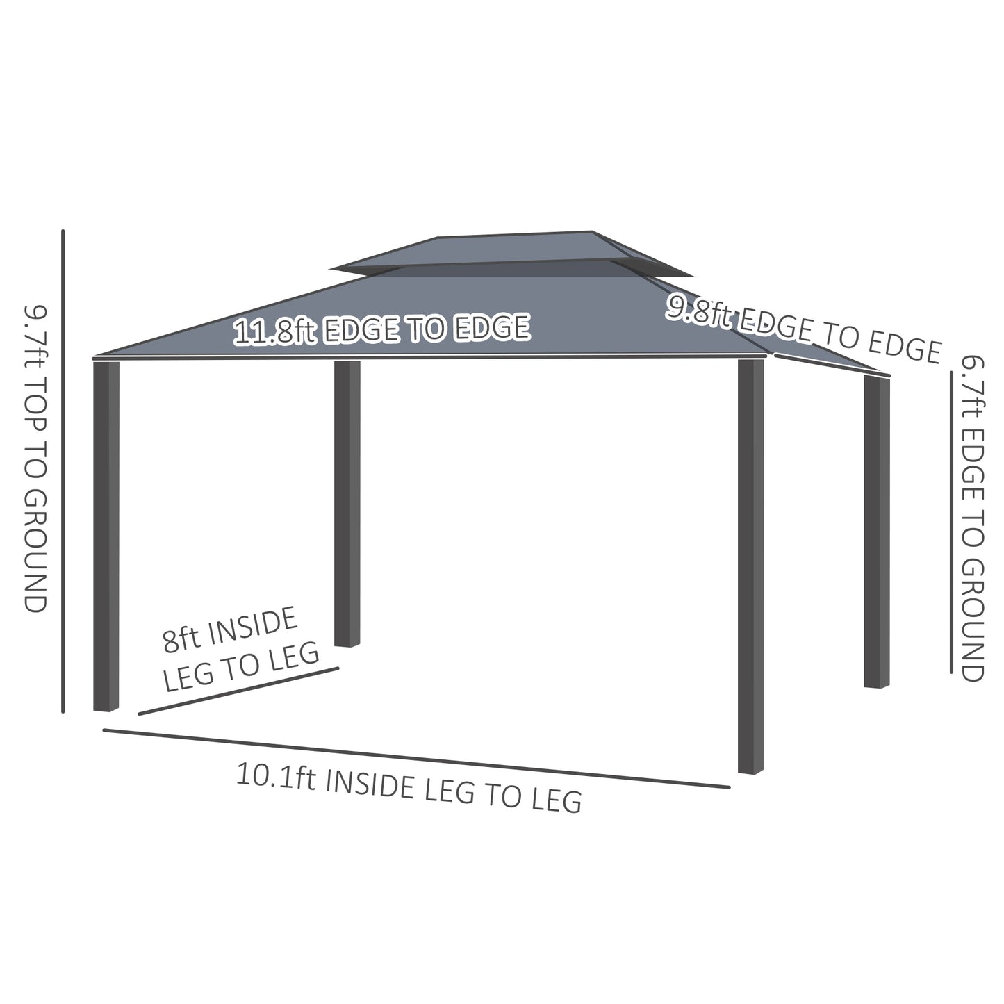 10x12 Hardtop Gazebo Canopy with Polycarbonate Roof - Black