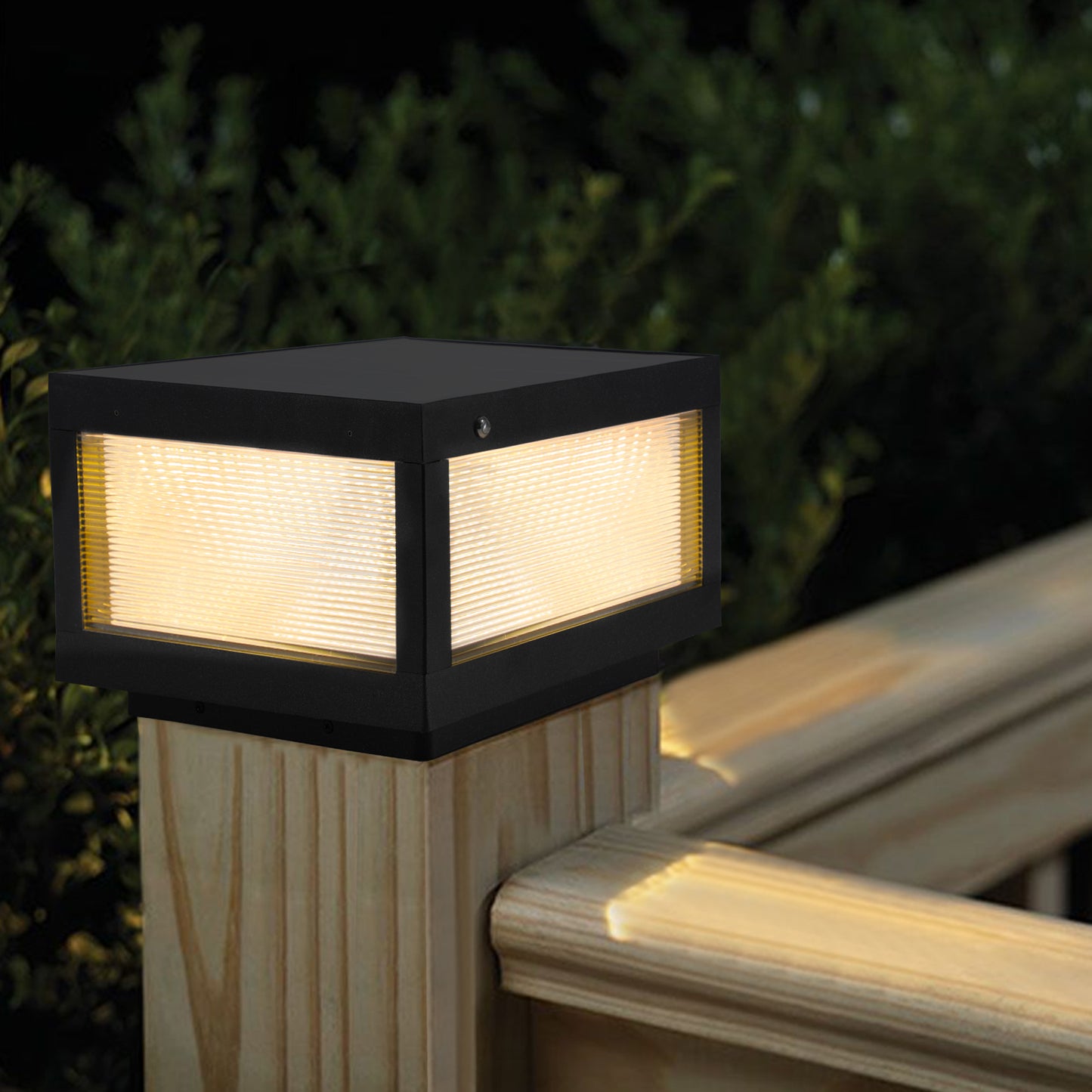12-Inch Black Solar LED Post Cap Light Outdoor Fence Pathway Deck Patio