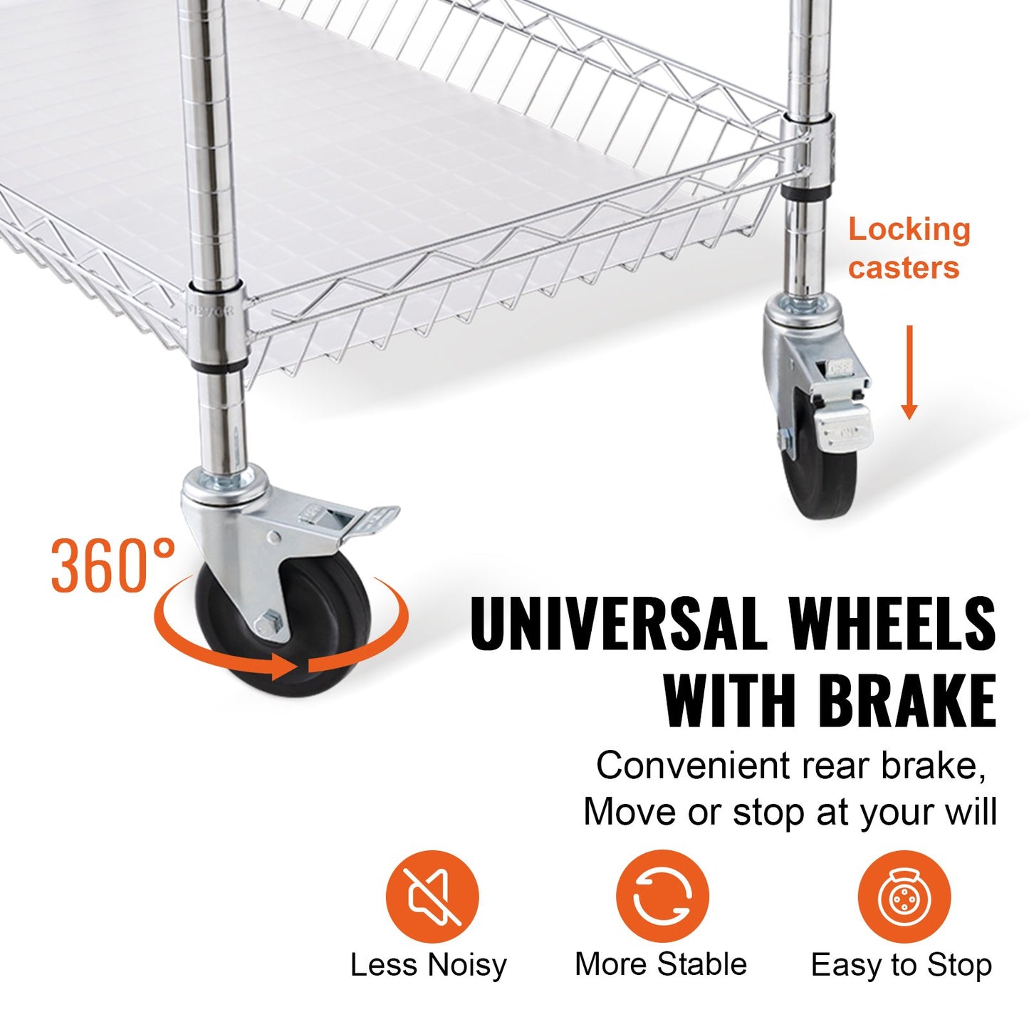 3-Tier Rolling Utility Cart - Adjustable Shelves, 661 lbs Capacity