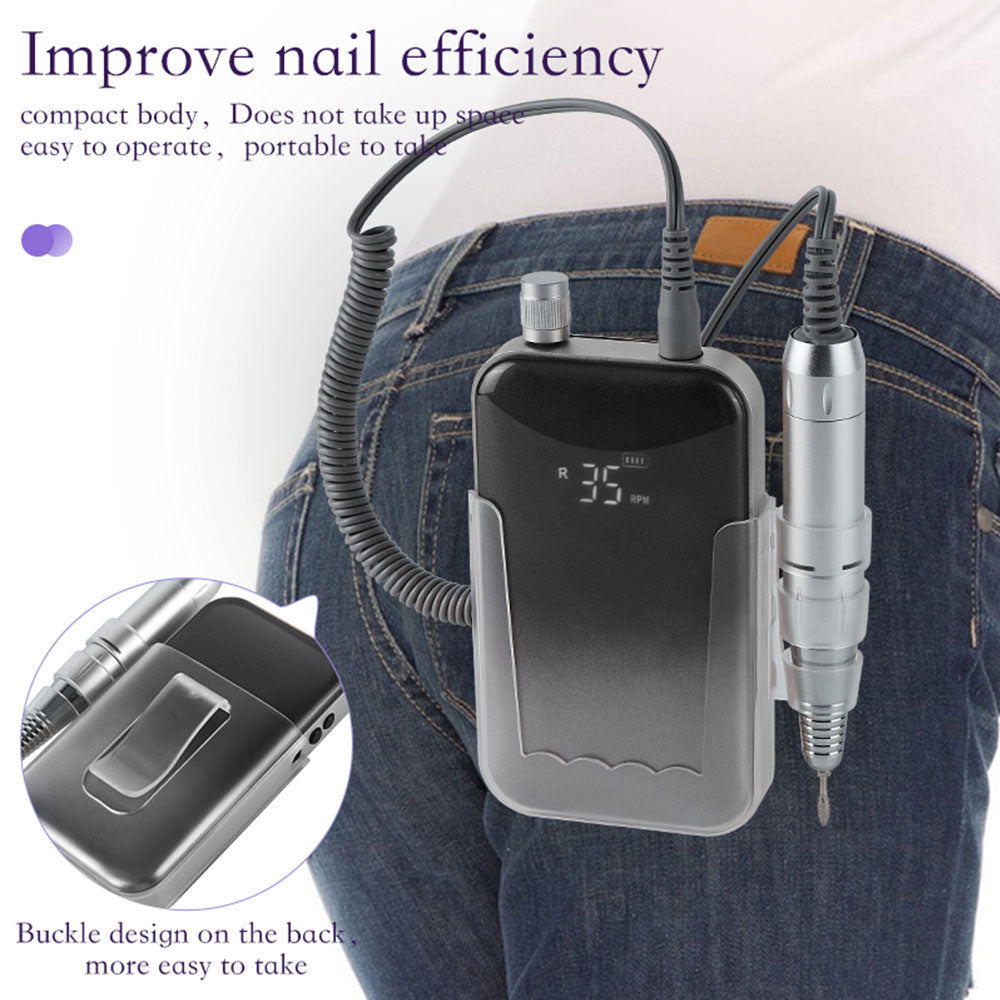 Professional Electric Nail Drill 45000 RPM Cordless E-File - Black