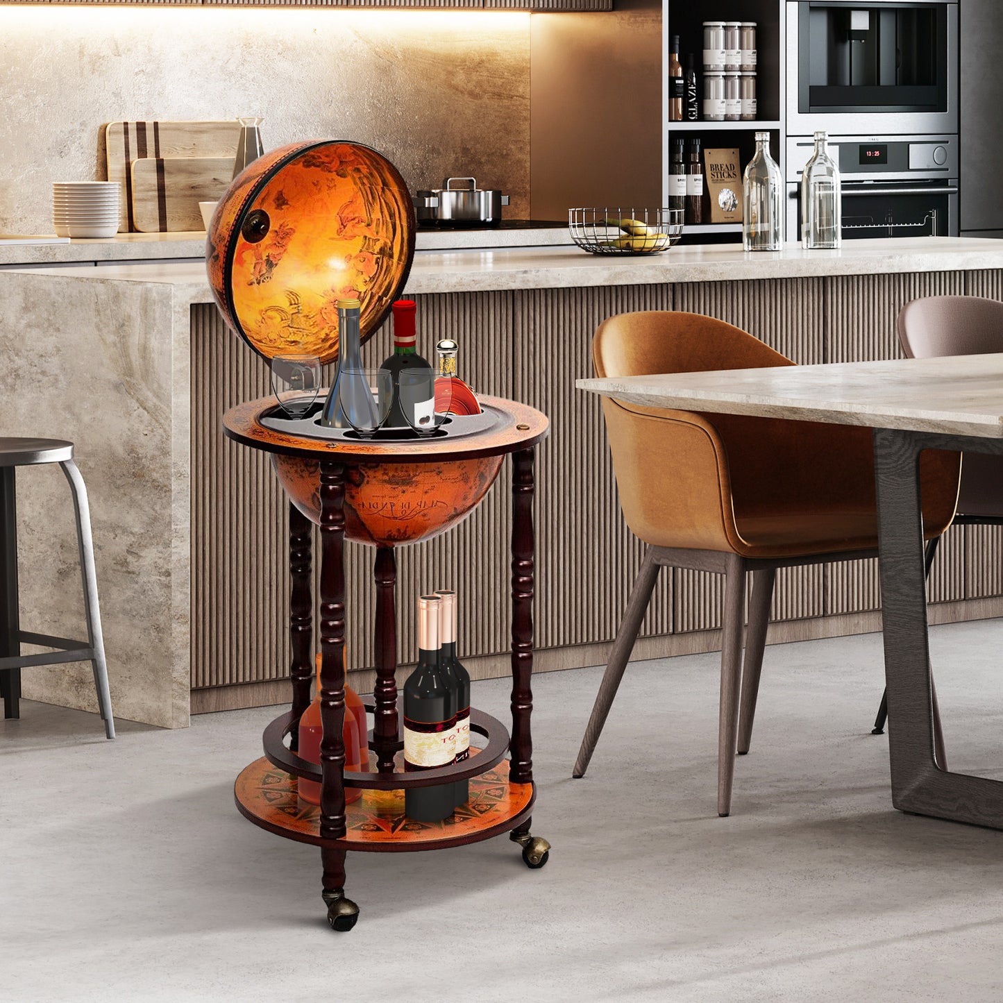 16th Century Wood Globe Wine Bar Stand - Elegant Design
