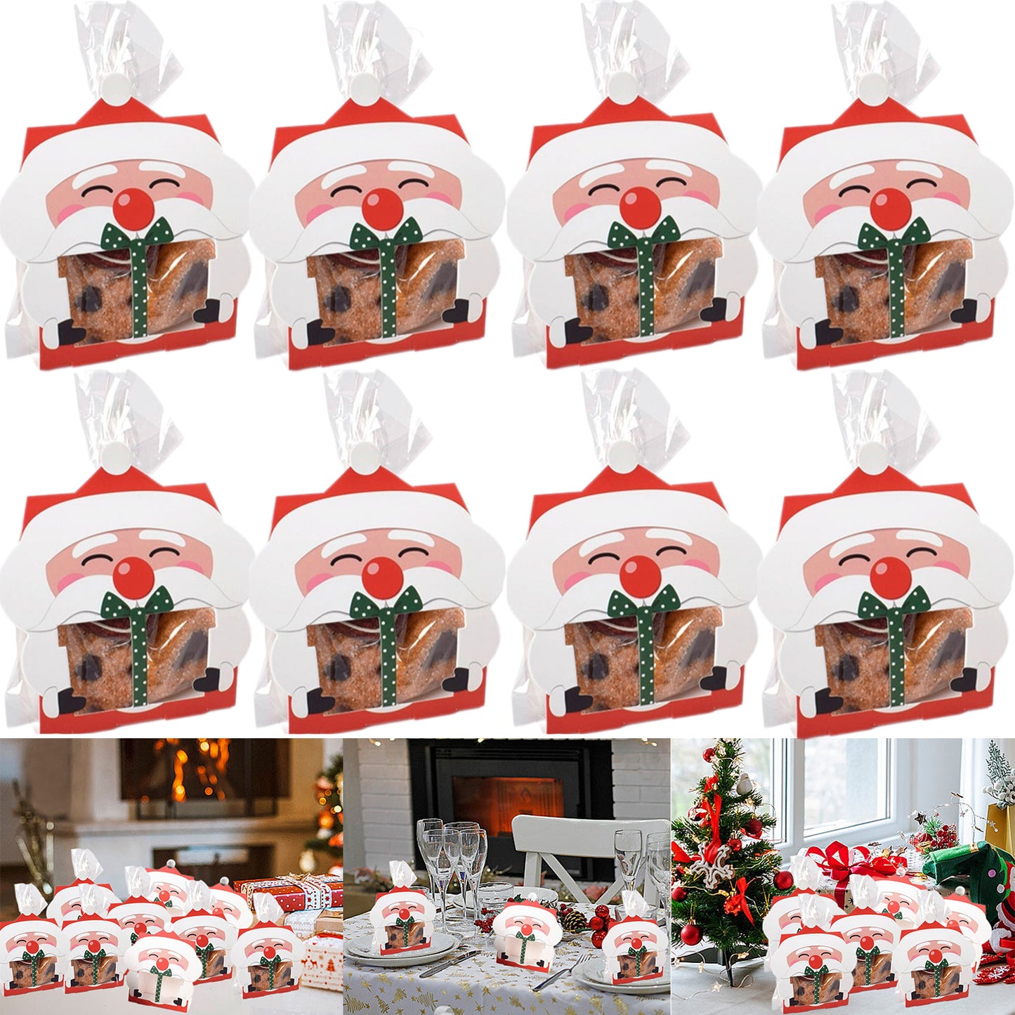 8 Christmas Candy Boxes - Red and White Paper Gift Boxes