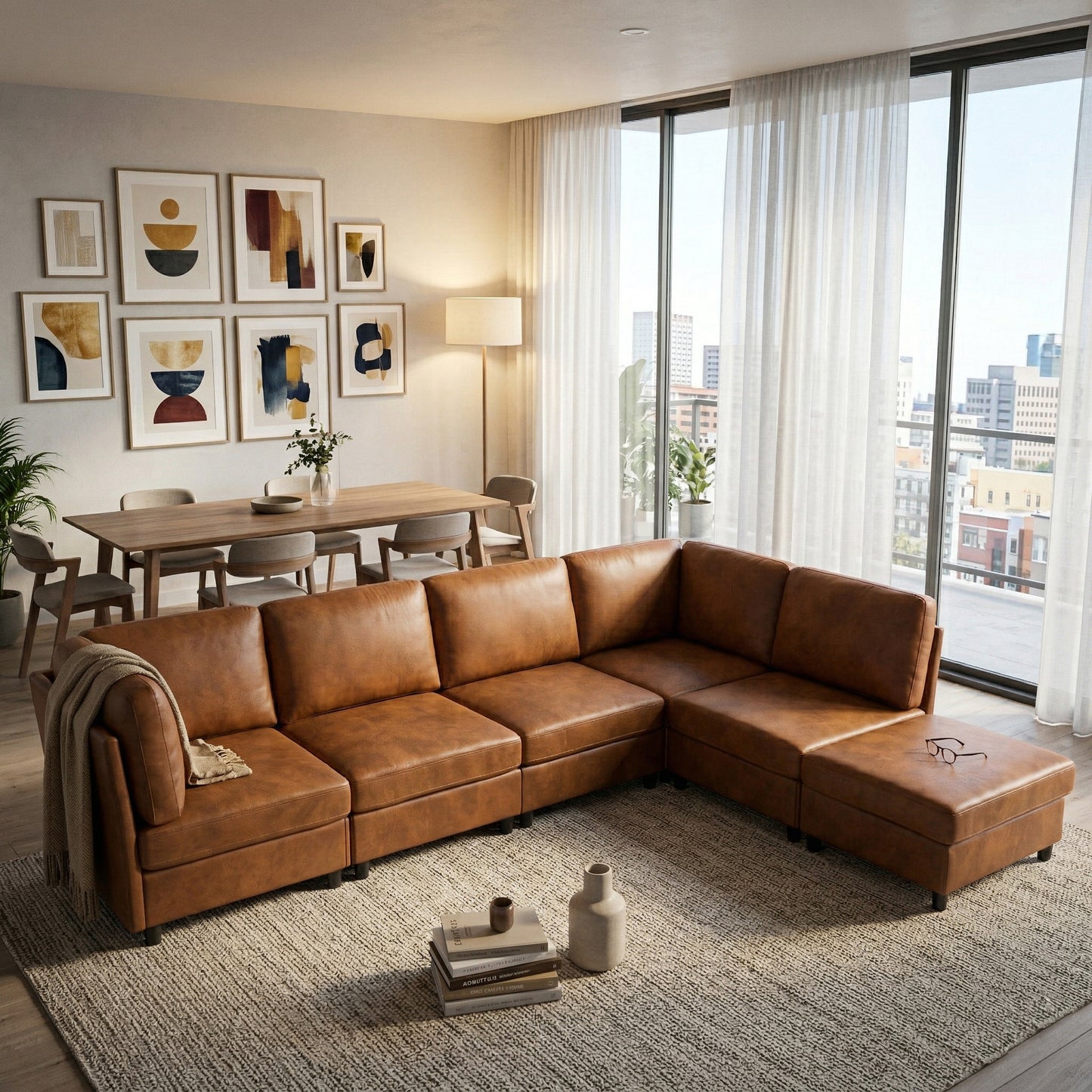 Light Brown Modular Corner Sofa - Freely Configurable Design