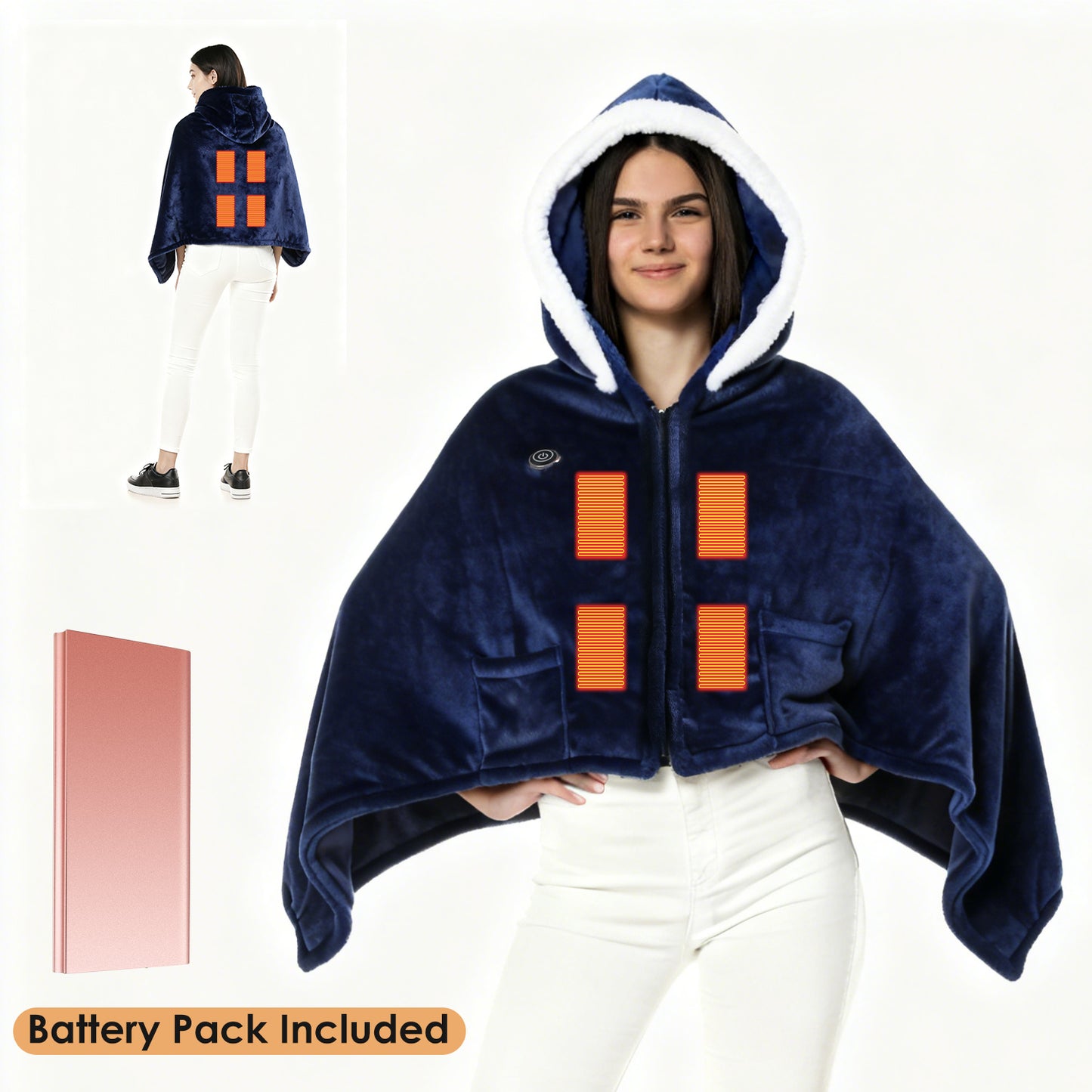 Portable Heated Throw Blanket with 20000mAh Power Bank for Women Men - Double Sided Flannel, 3 Heating Levels, Machine Washable