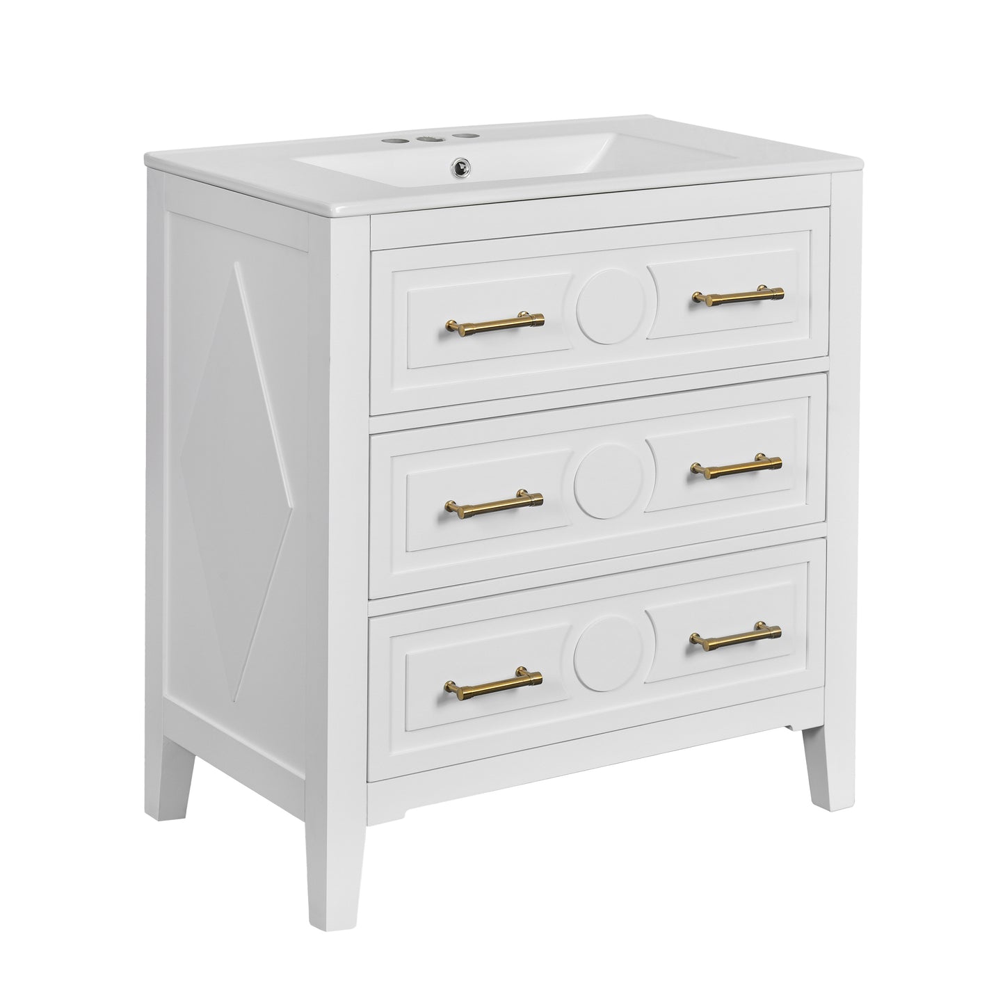30'' White Bathroom Vanity with Ceramic Sink and 3 Drawers