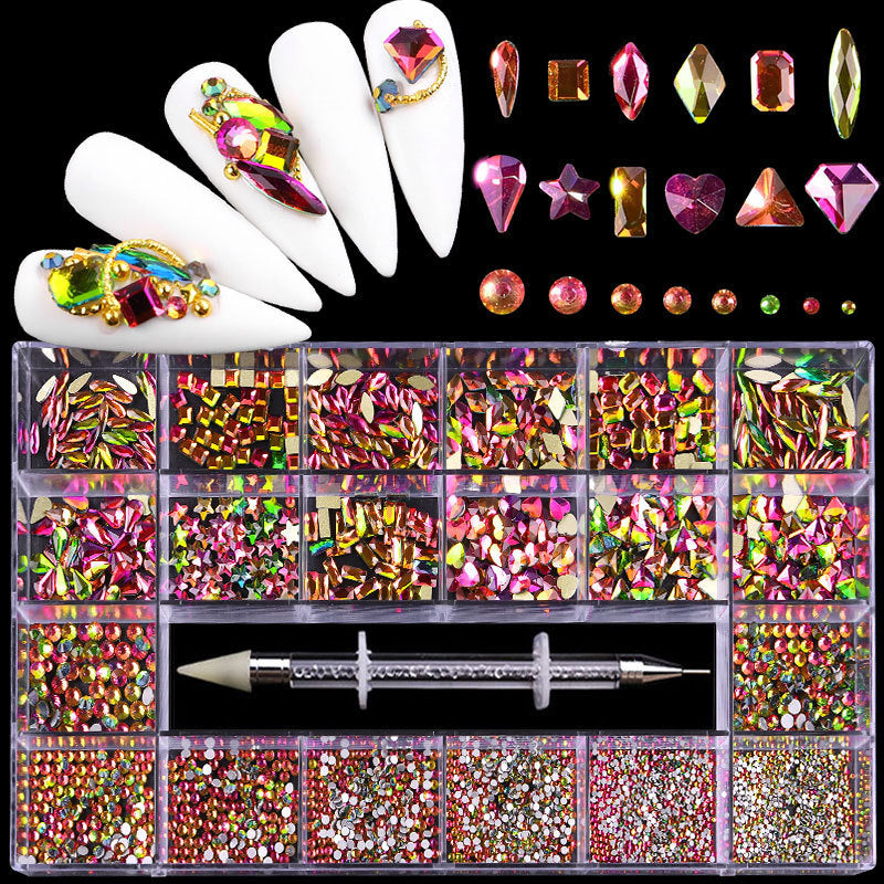 Nail Art Drill Kit with Glass Diamond Organizer Box