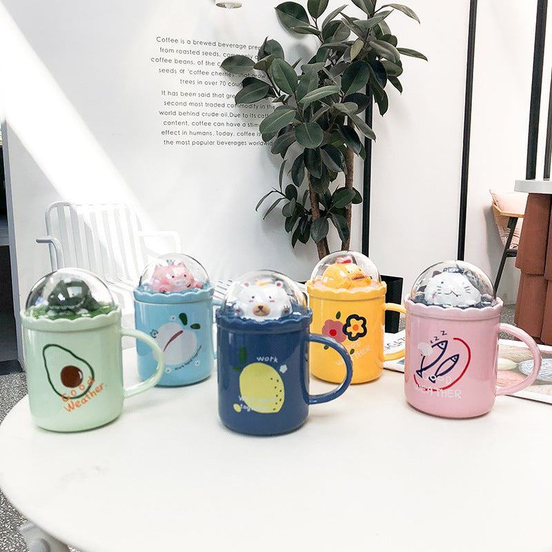 Pastoral Animal Micro Landscape Ceramic Drinkware Cup - Multiple Colors & 400ML