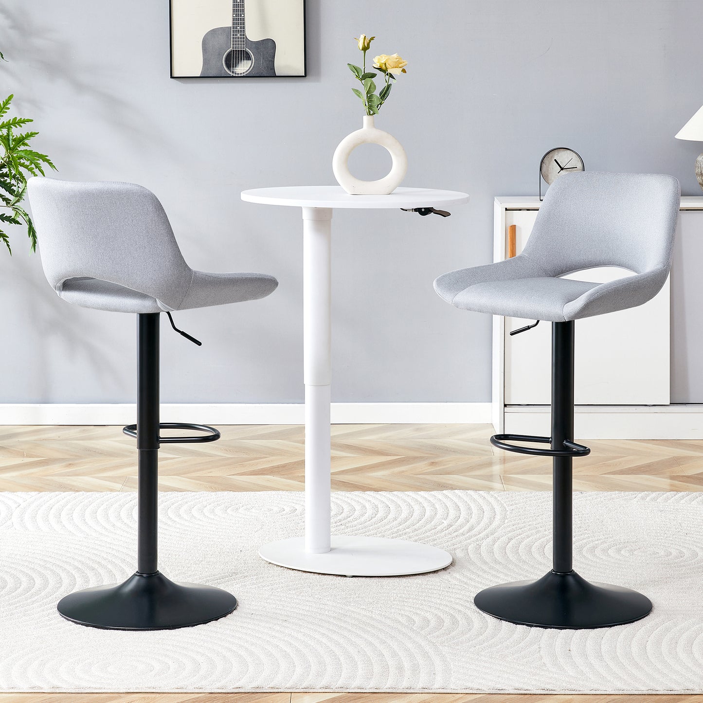 Modern Swivel Adjustable Bar Stools Set - 2 Pack, Light Gray Linen