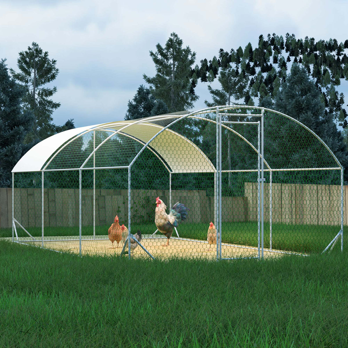 Large Metal Chicken Coop with Waterproof UV Cover - Walk-In Yard Pen, 9.84x19.68 Ft