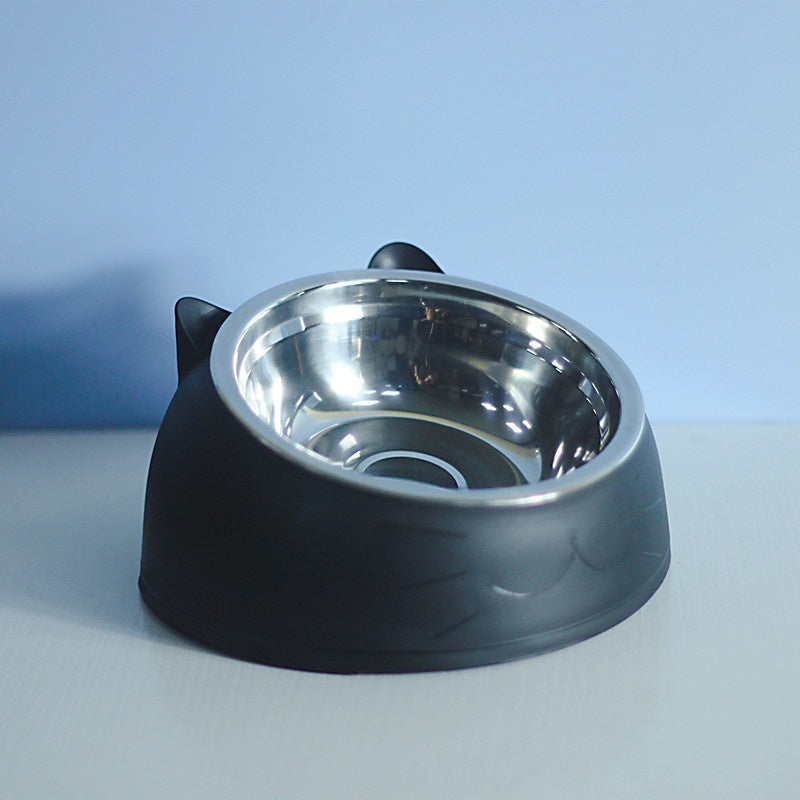 Stainless Steel Double Pet Food Bowl with Oblique Mouth for Cats and Dogs