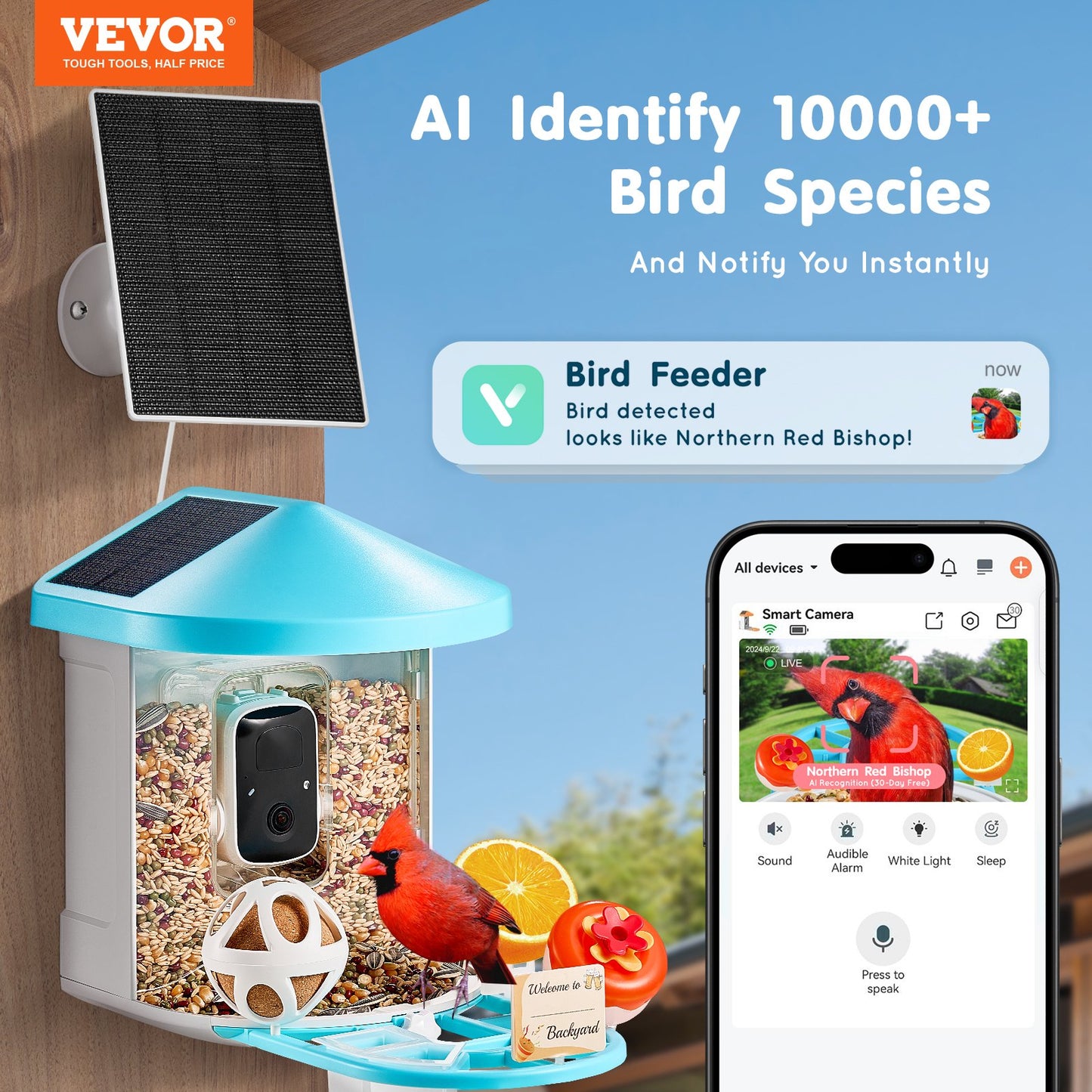 Smart Bird Feeder with Camera AI Identification 10,000+ Bird Species Solar Powered