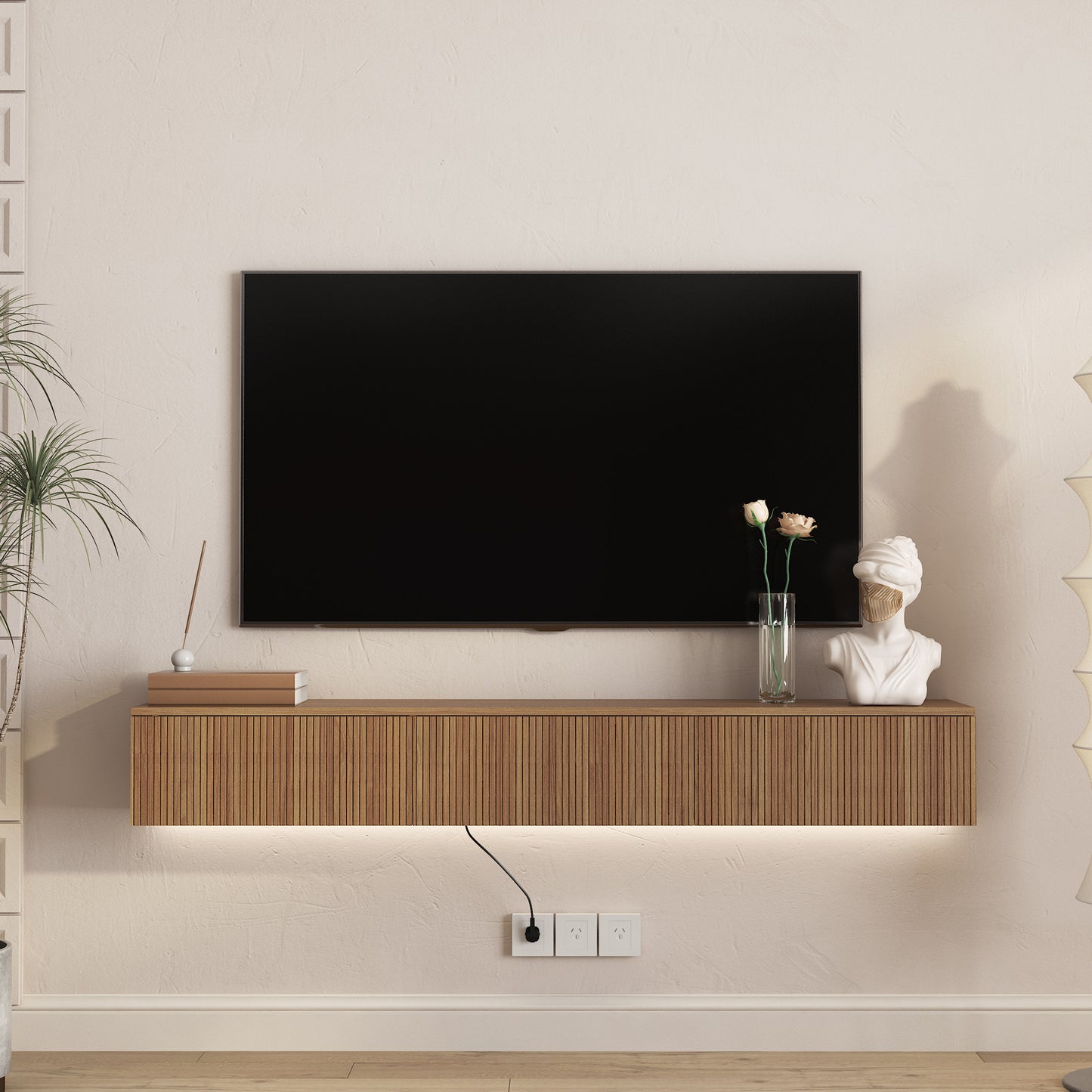 Wall Mounted Floating TV Stand with 16 Color LEDs - 65 Inch