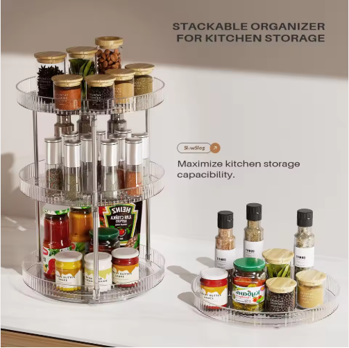 Pack Of 2 Double-layer Turntable Rotating Spice Rack Organization