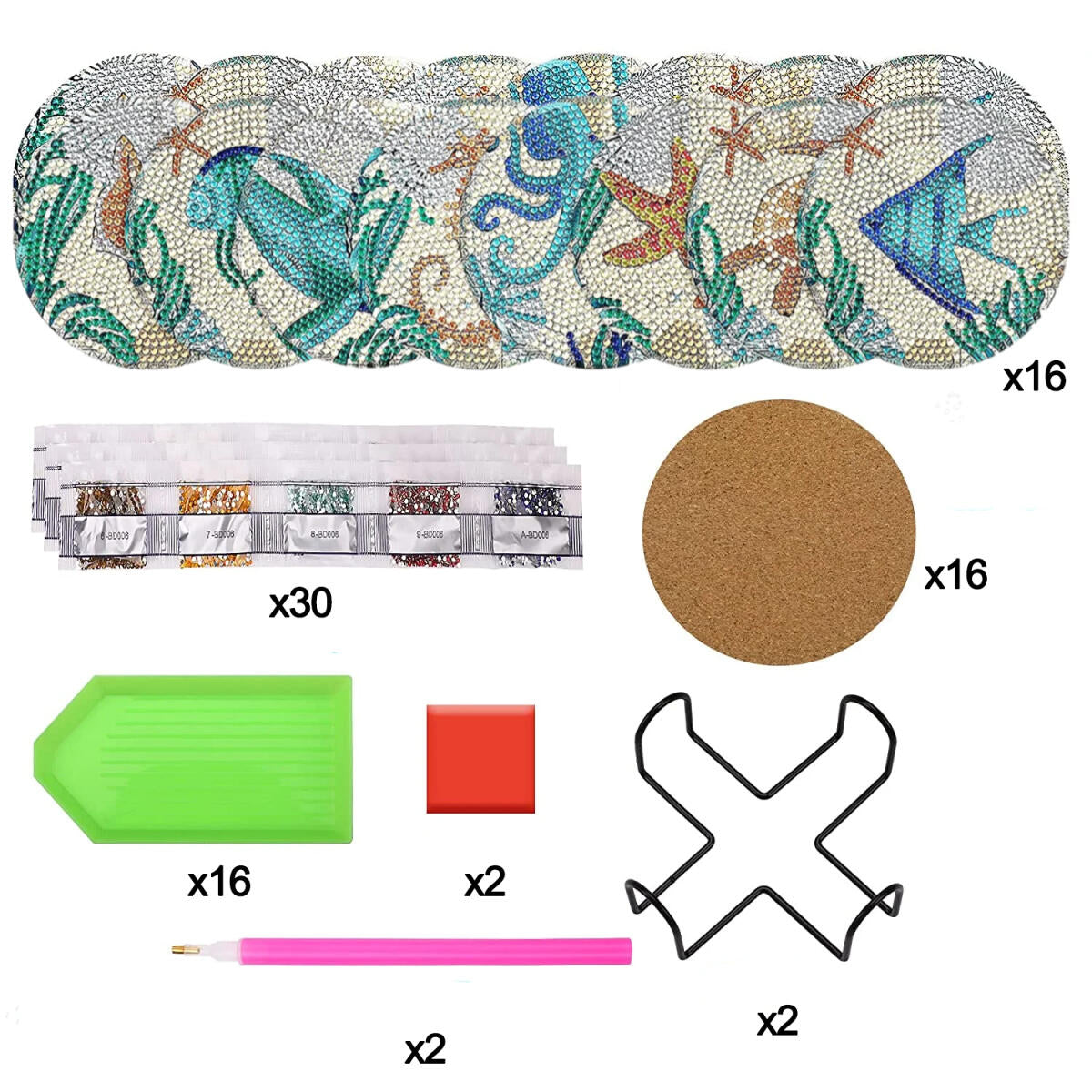 16-Piece Rhinestone Diamond Coaster Set