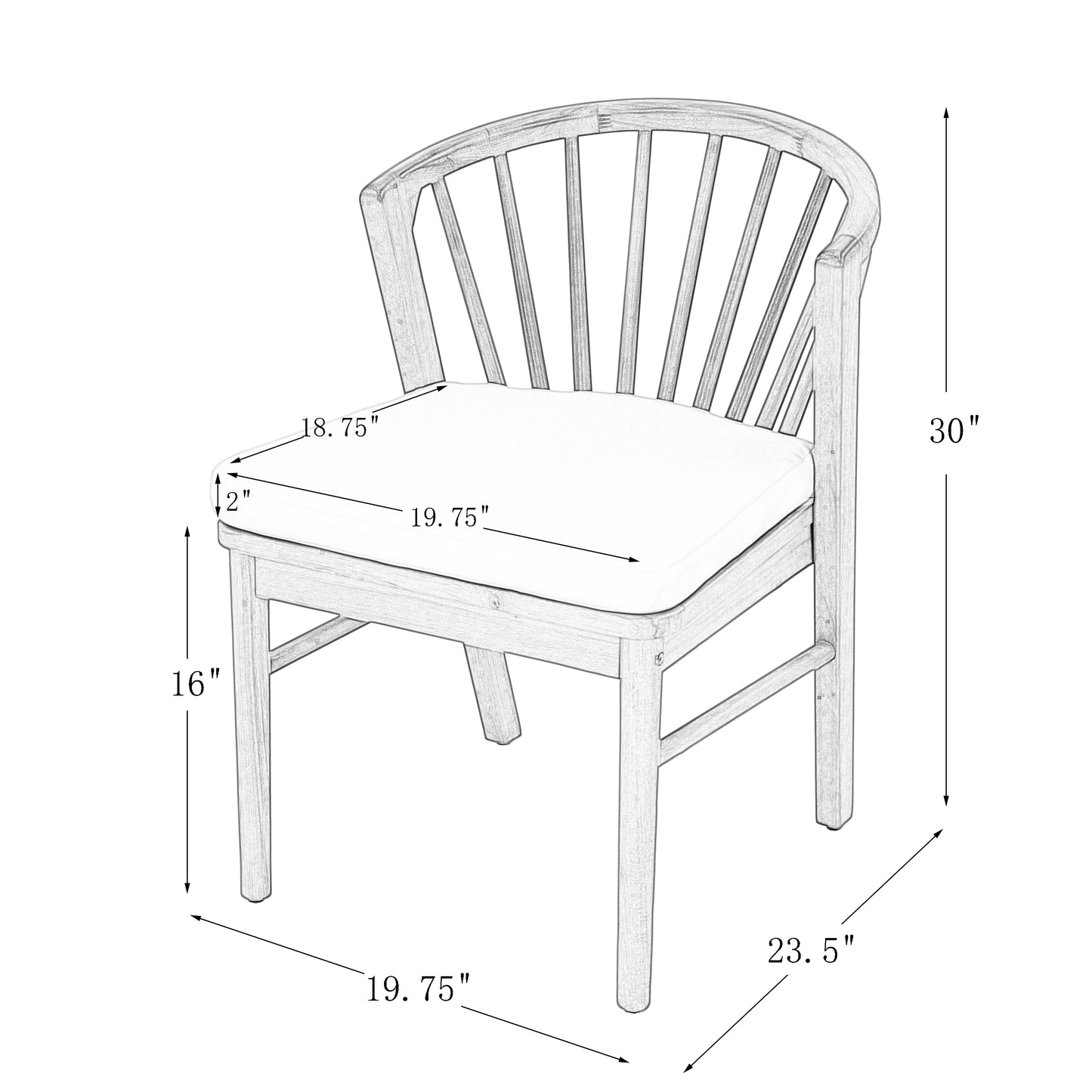 Acacia Wood Outdoor Dining Chairs Set of 2 with Cream Cushions