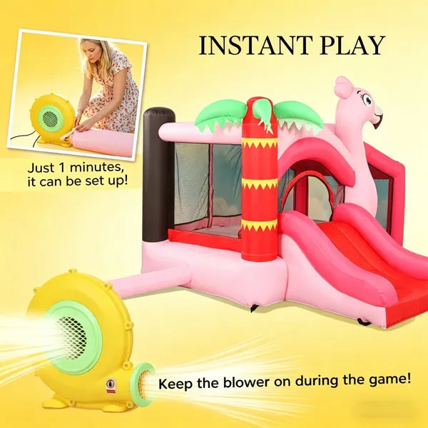 Inflatable Bounce House with Slide and Ball Pit - Pink