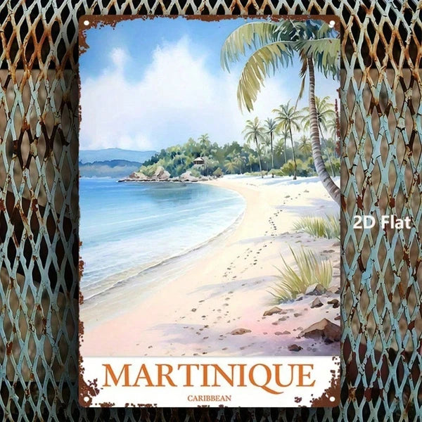 Vintage Tropical Beach Metal Sign - 8x12 Inch Wall Art
