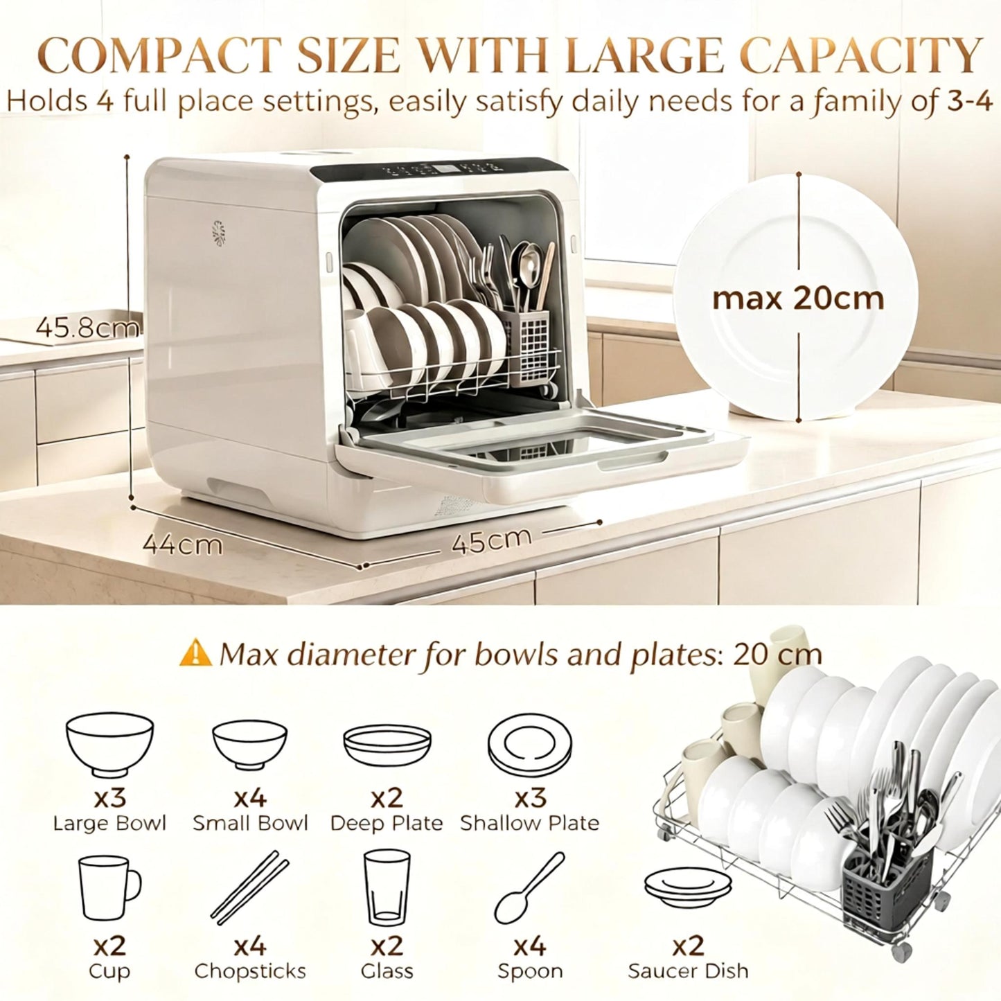 Portable Mini Dishwasher with 1.6 Gallon Tank - White