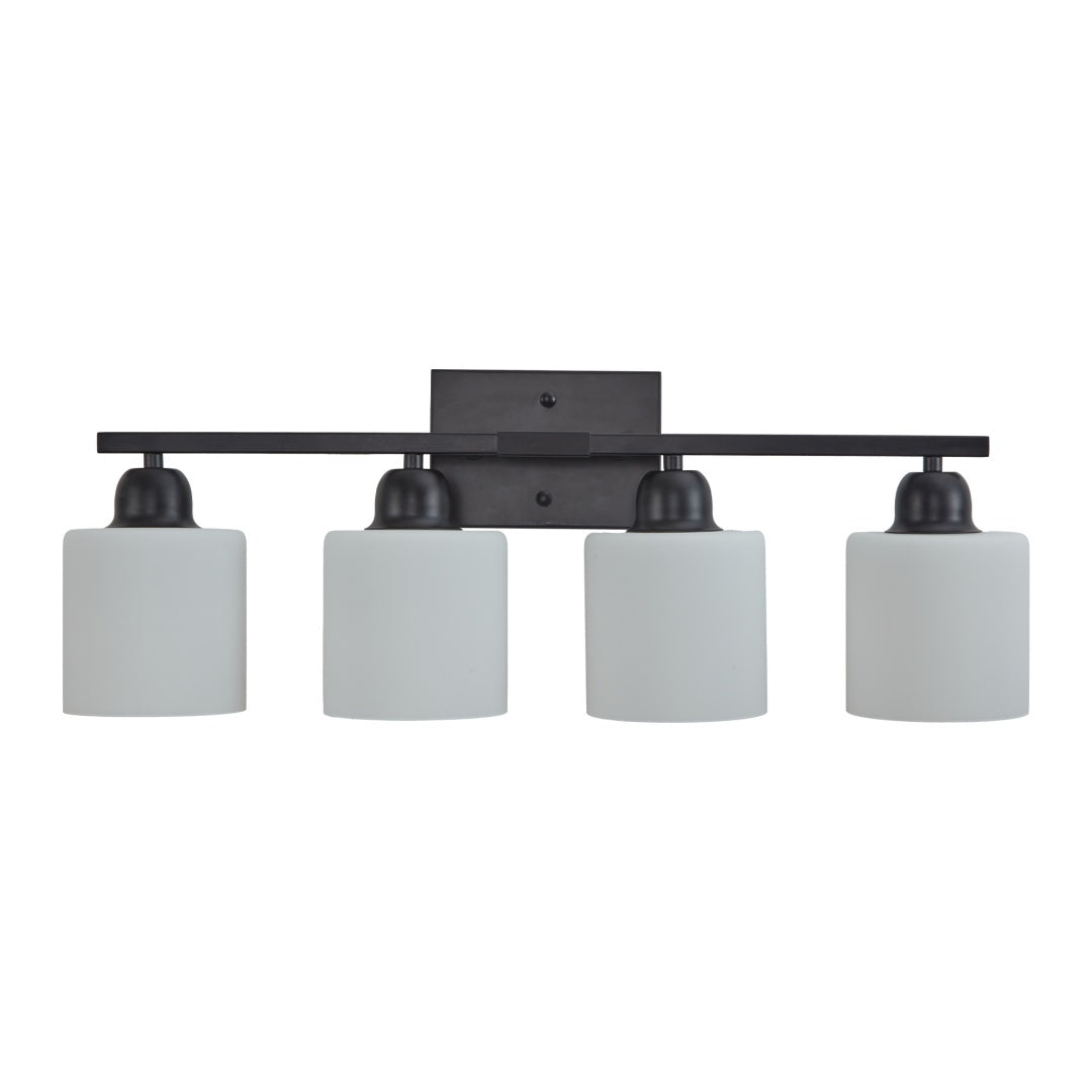 4-Light Modern Black Bathroom Vanity Light Fixture - Frosted Glass Shades
