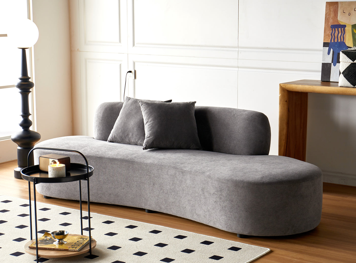 90 Curved Sofa With Throw Pillows, 4 Seater Luxury Velvet Couch Half
