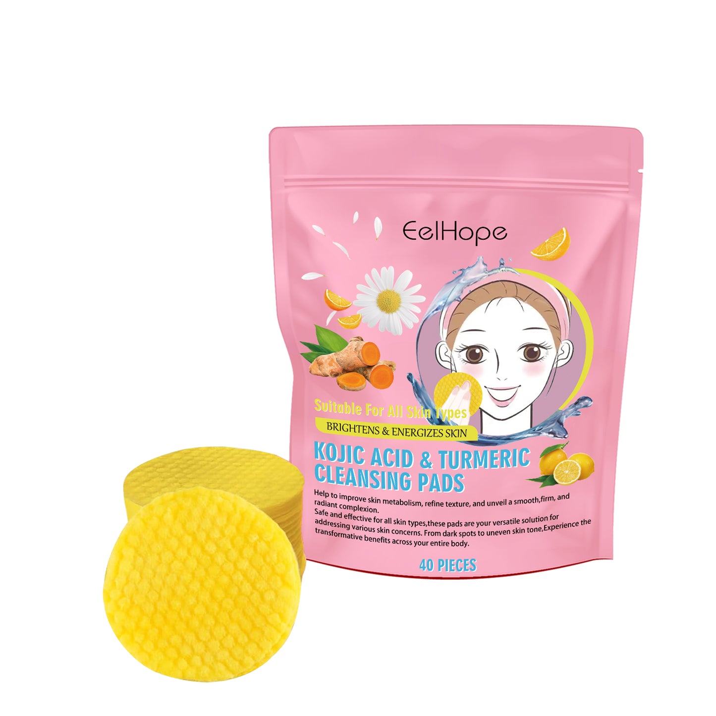 Turmeric Facial Cleansing Pads - 40 Count Exfoliating Skin Care Wipes