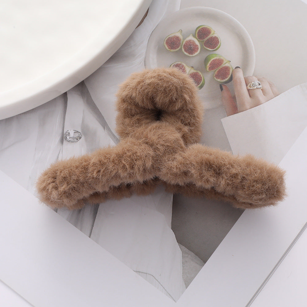 Solid Color Fur Grip Plush Back Hair Barrettes - Hair Accessories for Women