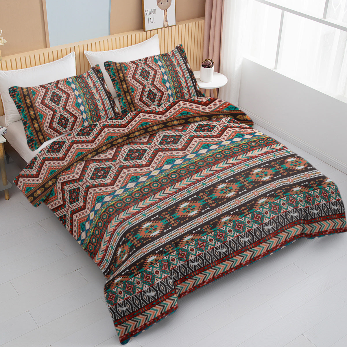 Bohemian Duvet Cover Set - Microfiber Lightweight Bedding for All Seasons - Full Brown