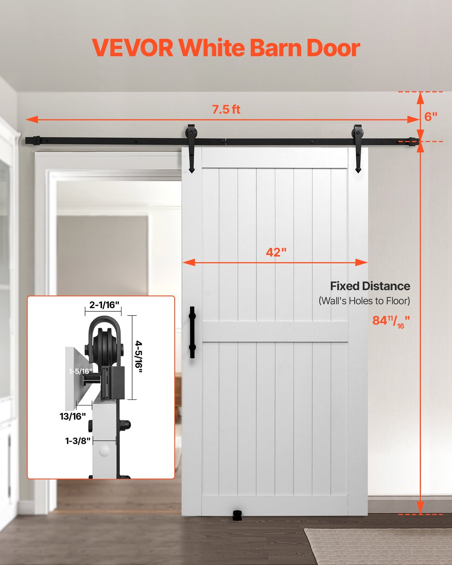 42x84 Inch Sliding Barn Door with Hardware Kit, Waterproof MDF Panel, Easy Installation