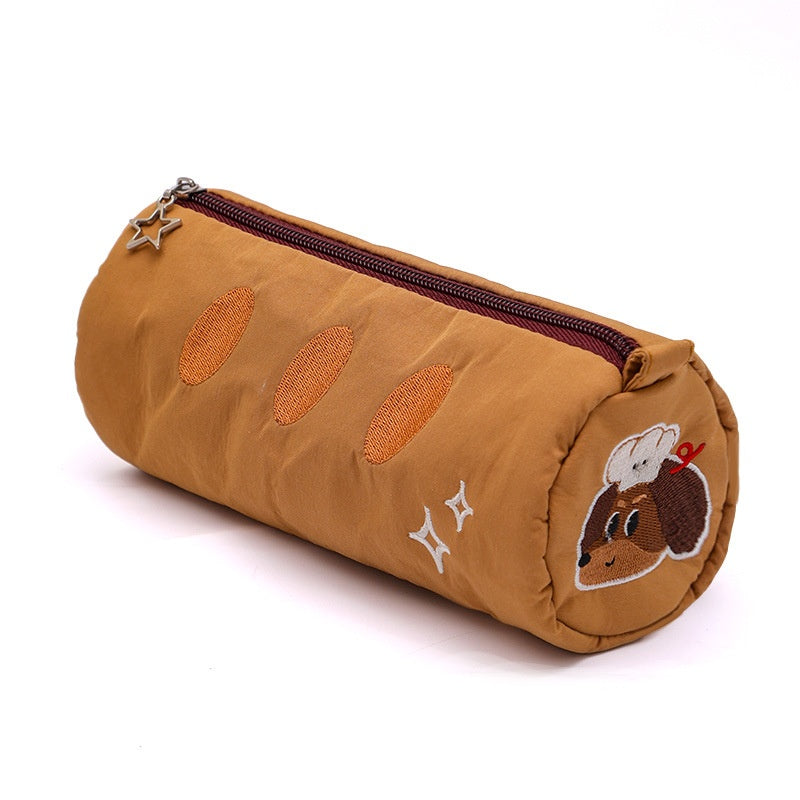 Color-Block Patchwork Pencil Case with Canvas Material and Unisex Korean Style