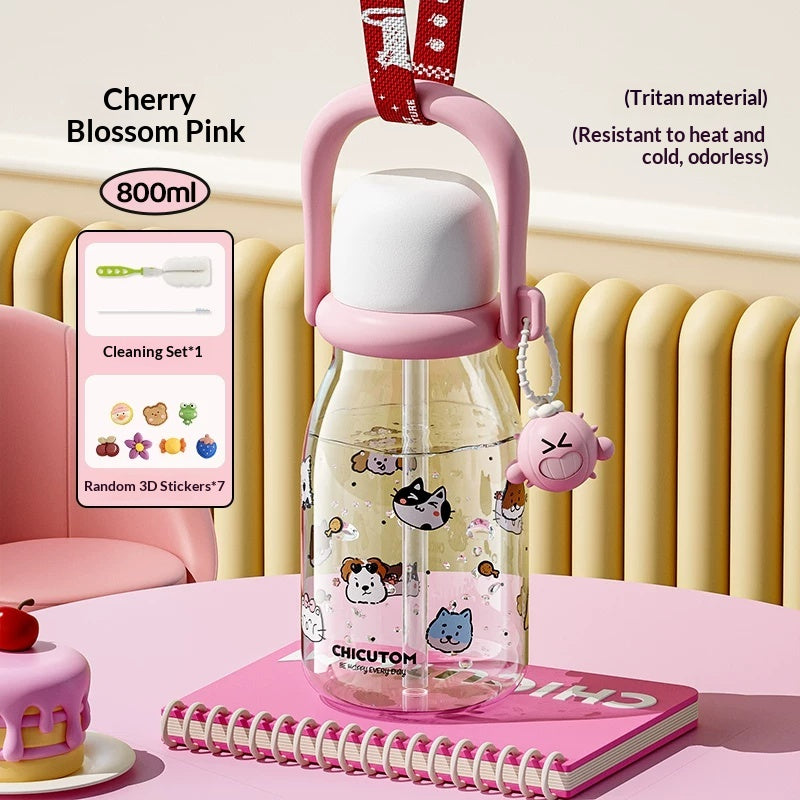 Large Capacity Plastic Water Bottle with Straw - 800ML, Multiple Colors
