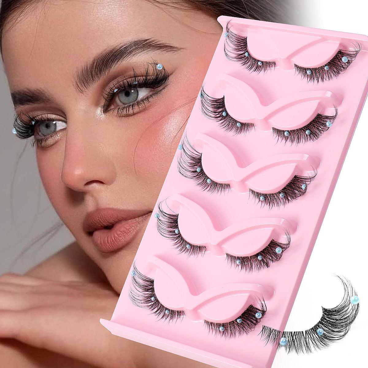 3D Cluster False Eyelashes - 5 Pairs Foxy Winged Cat Eye Strip Lashes