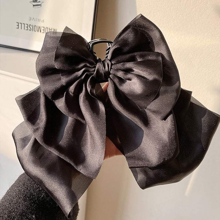 French Satin Multi-Layer Bow Hairpin - Elegant Hair Accessory