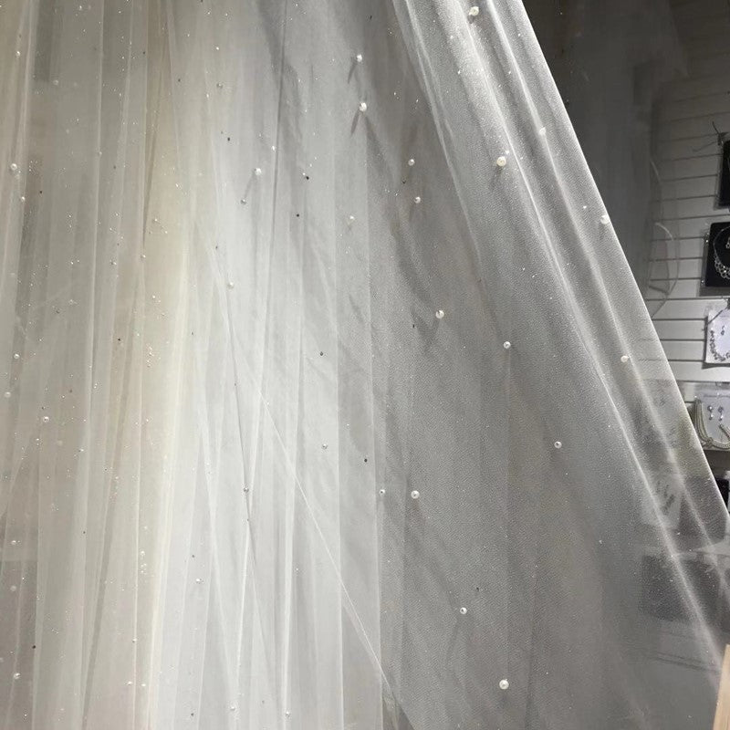 Bridal Cathedral Veil with Beaded Trim