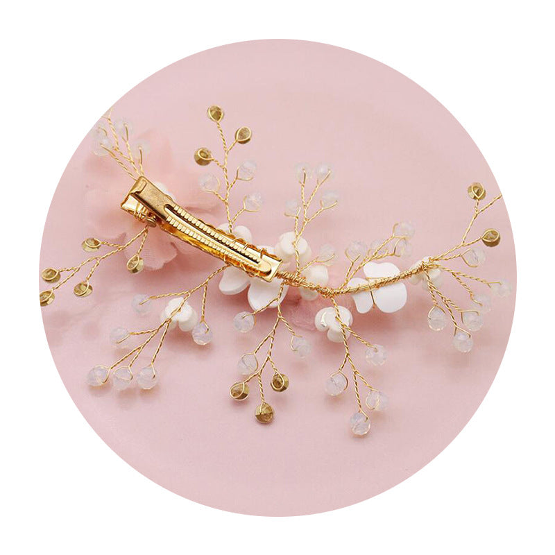 Bridal Tiara Hair Comb with Crystal Flower Design - Gold