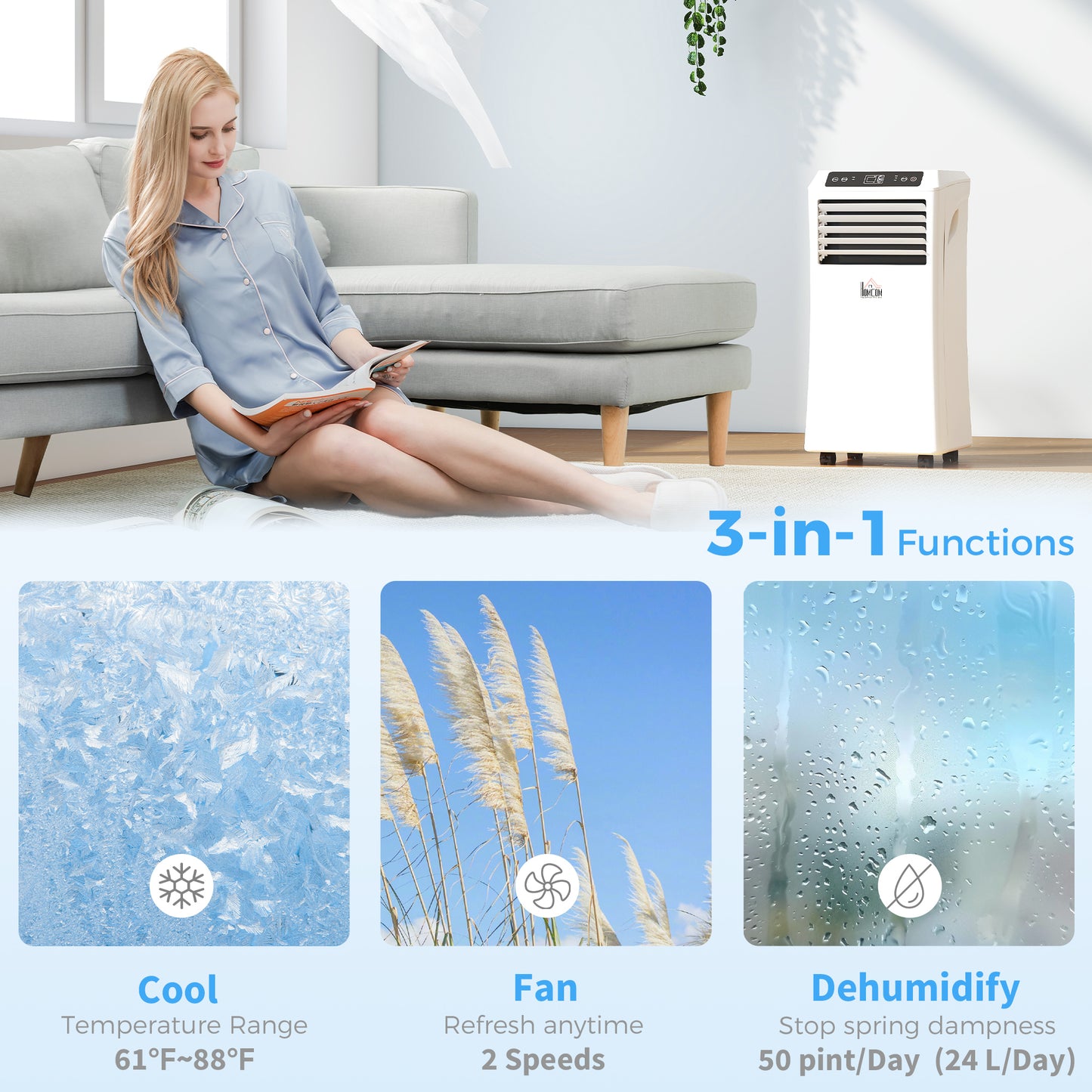 Portable 10000 BTU Air Conditioner with Dehumidifier & Fan - White