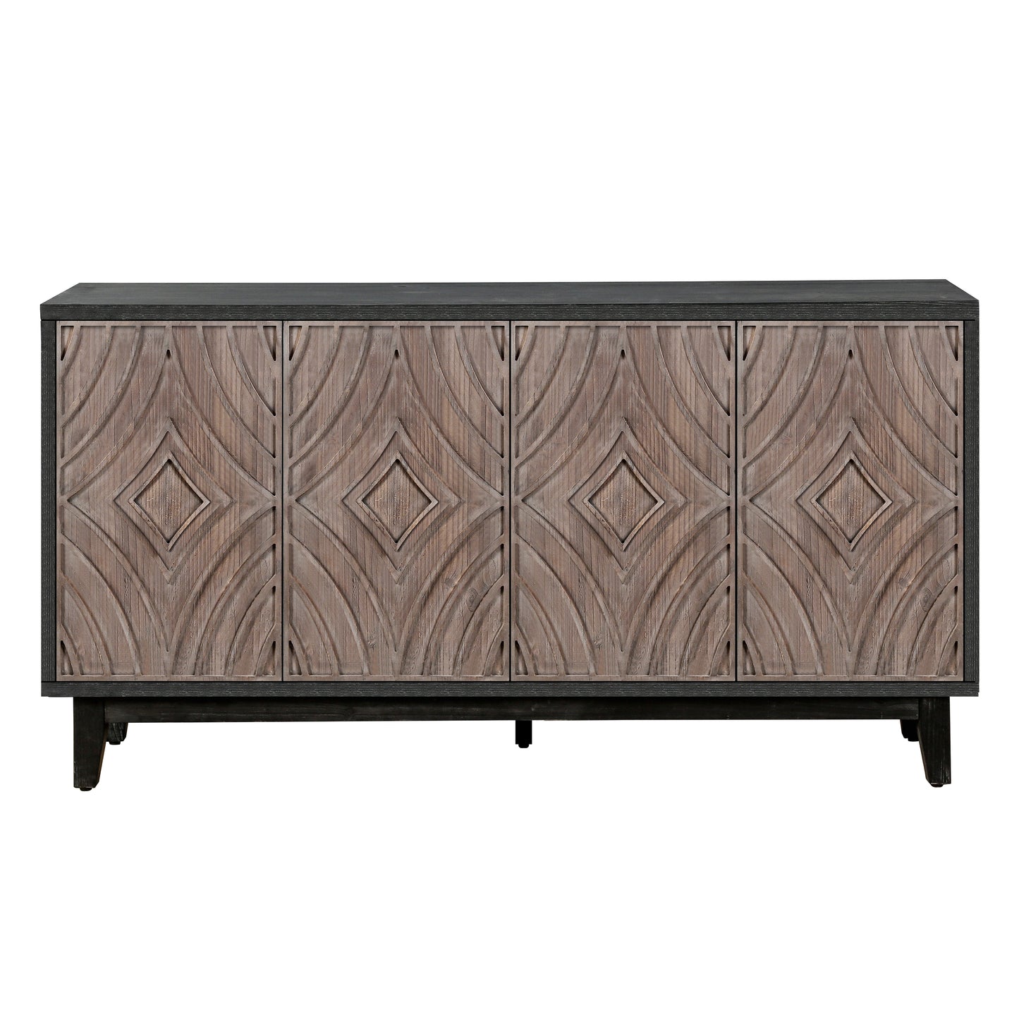 Mid Century Sideboard Buffet Cabinet with Solid Wood Legs - Antique Brown