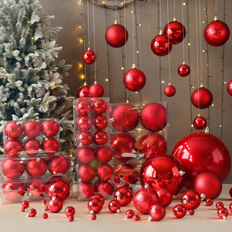 Christmas Decoration Red Ball Set - Electroplated Plastic Ornaments for Tree Atmosphere