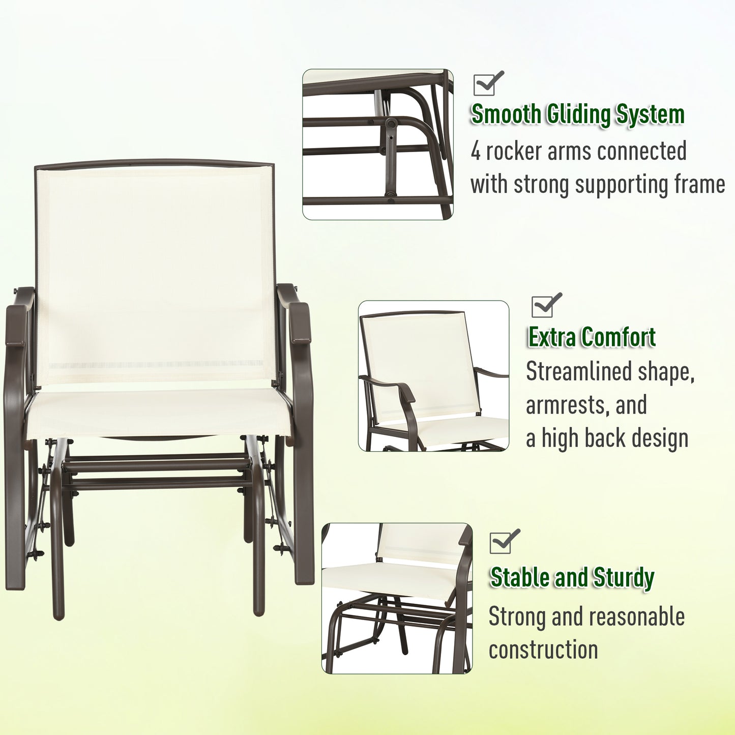 3-Piece Outdoor Glider Chair Set with Coffee Table - Cream White