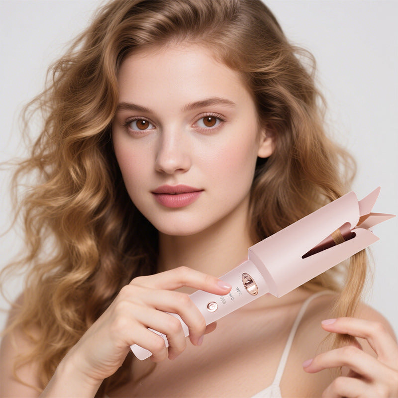 Rechargeable Wireless Curling Iron with Temperature Control - Pink, USB Power