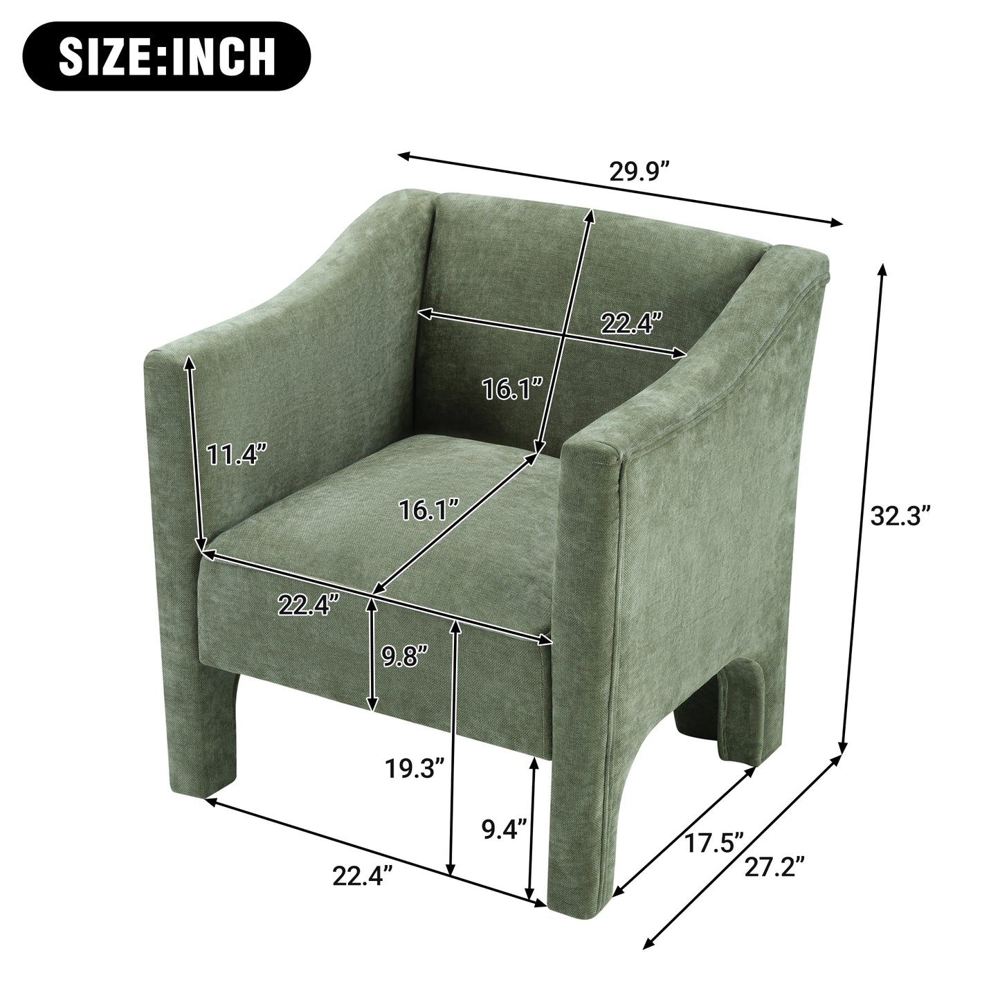 Modern Green Barrel Accent Chair - Upholstered Armchair for Living Room & Bedroom