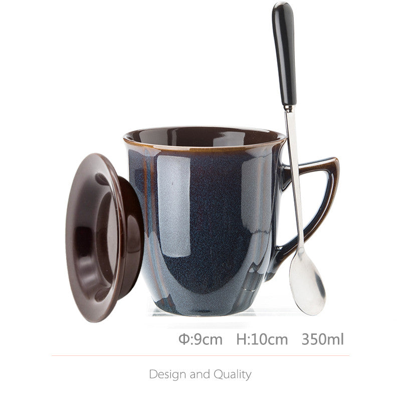 Large Capacity Ceramic Cup with Lid and Spoon - Retro Kitchen Accessory