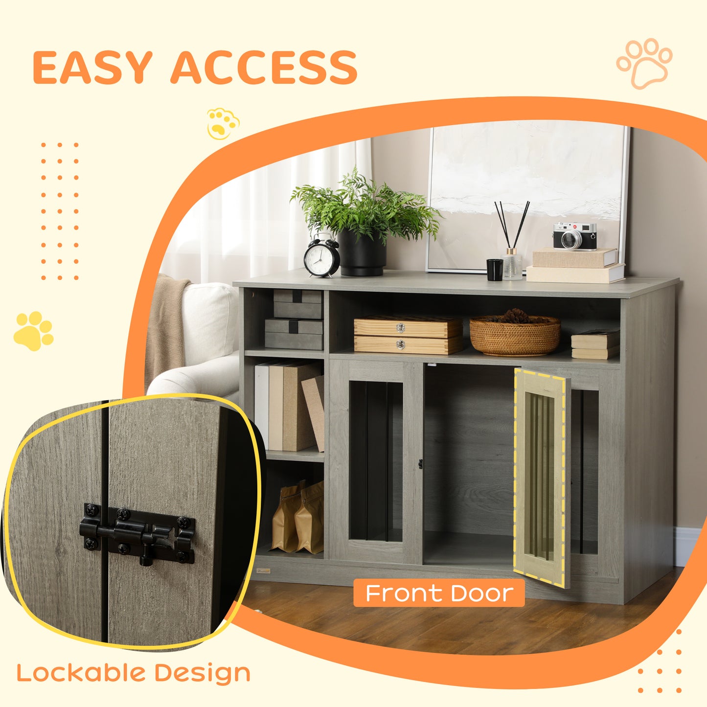 47-Inch Dog Crate Furniture with Storage & Lockable Door for Medium & Large Dogs